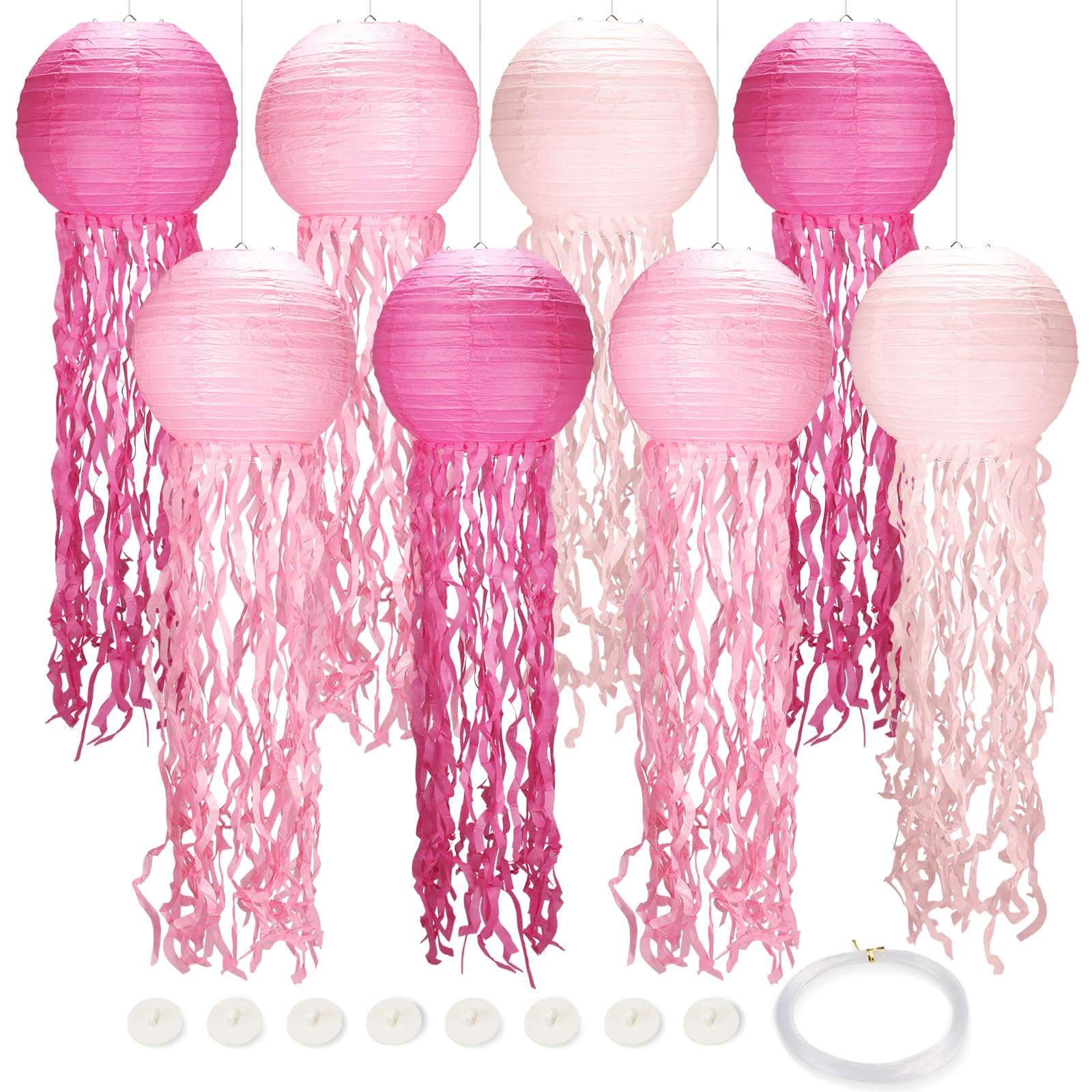 8pack Pink Jellyfish Party Decorations,Jellyfish Lantern Hanging Decor with Ocean Theme Stickers,Hooks and String,Mermaid Birthday Decorations for Birthday Party,Under The Sea Decorations