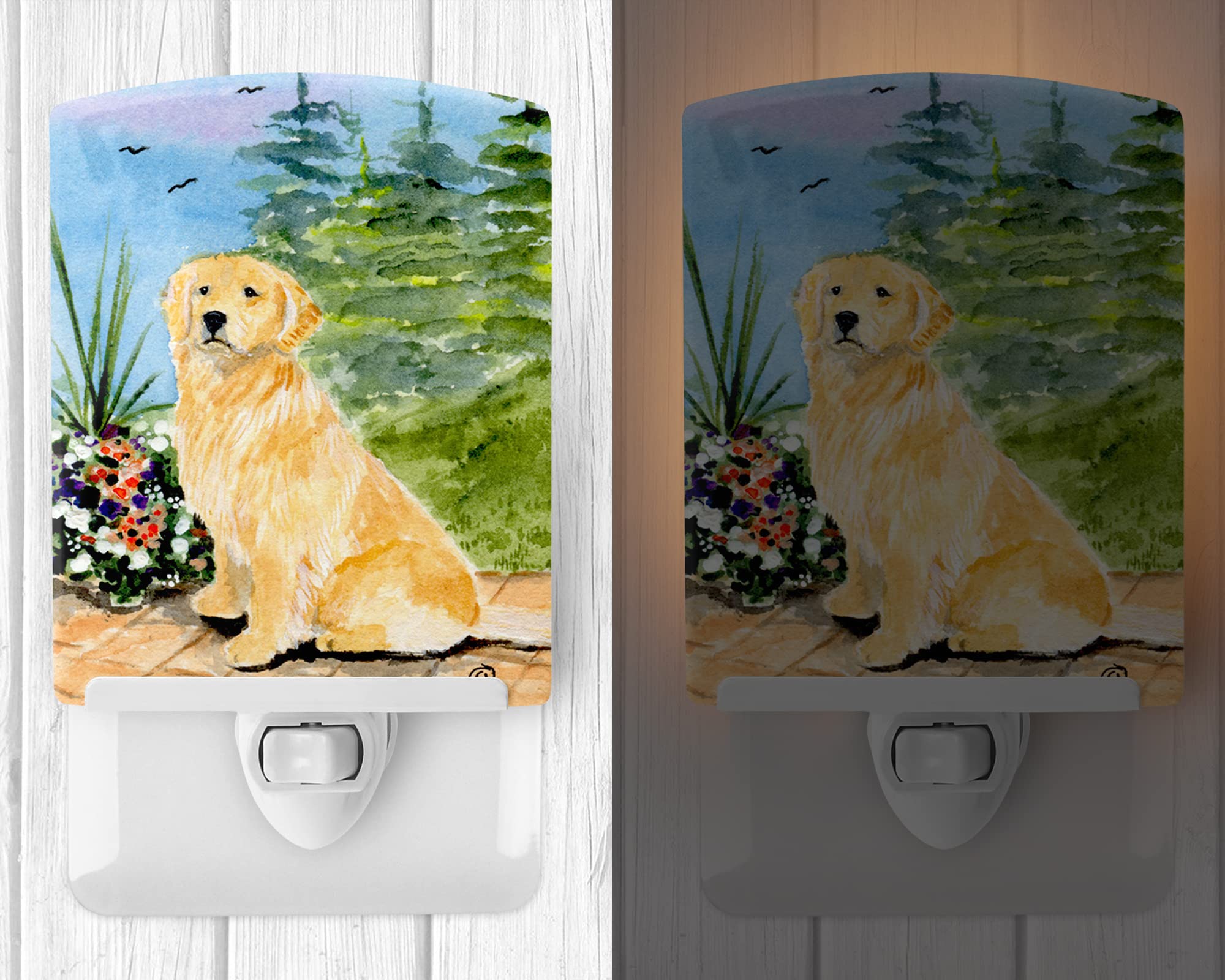 Caroline'S Treasures Ss8758Cnl Golden Retriever Ceramic Night Light Compact, Ul-Certified, Ideal For Bedroom, Bathroom, Nursery, Hallway, Kitchen, 6X4X3, Multicolor