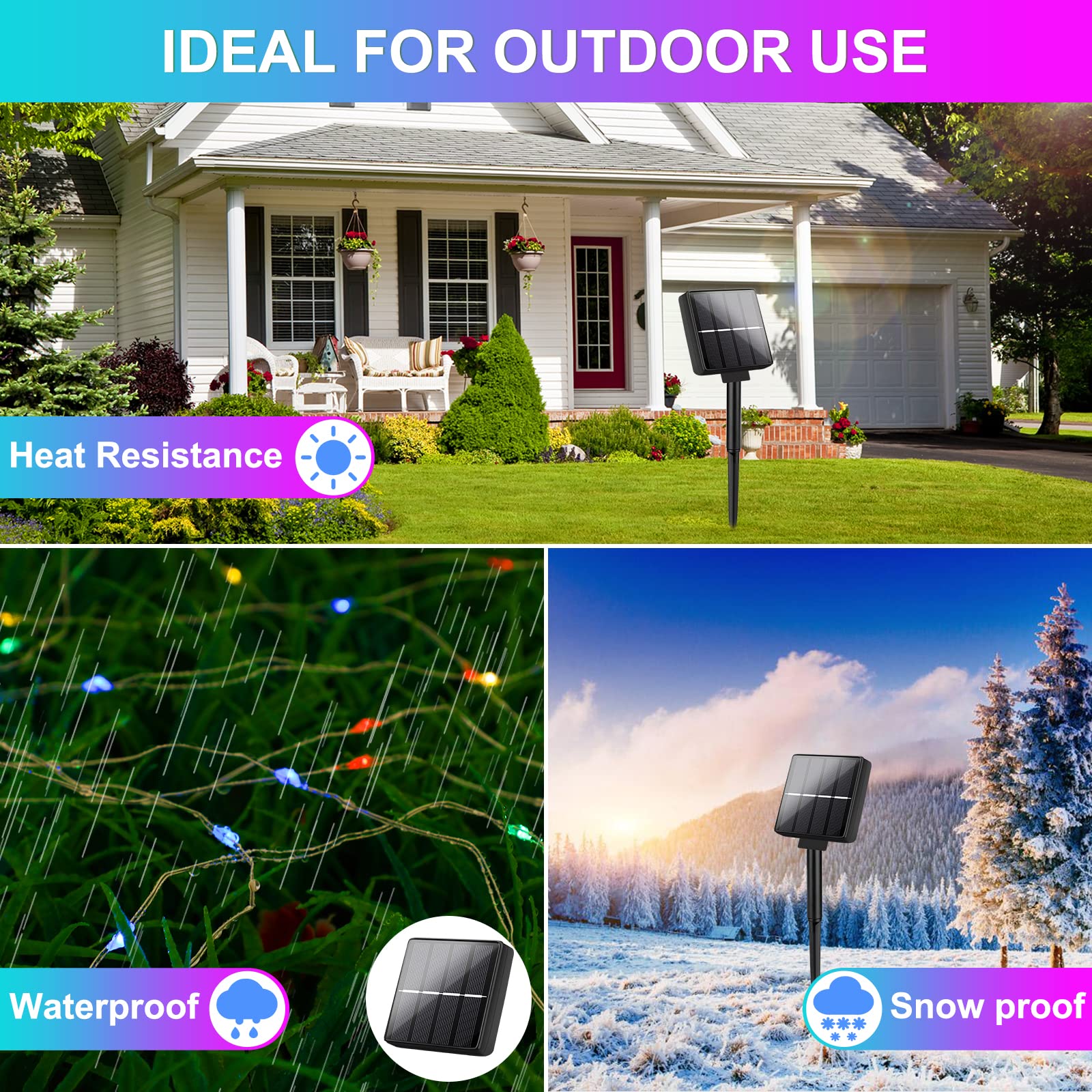 Brightever Solar String Lights 288FT, 200 LED Multicolor Fairy Lights, Waterproof, 8 Modes, Model BX-DC200