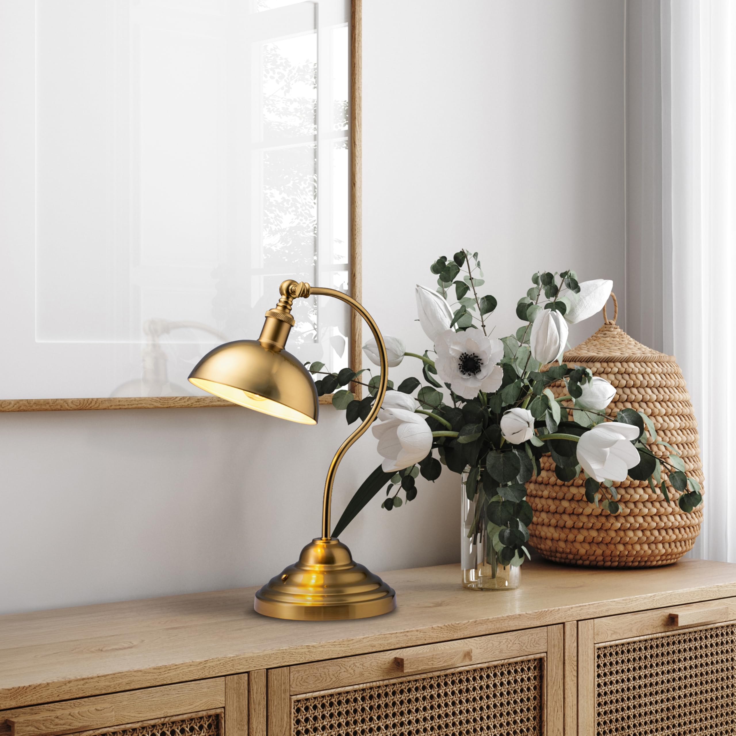 O'Bright Cordless LED Table Lamp - Rechargeable, 3-Level Dimming, Antique Brass, Model OB-TL23B, 180° Swivel Head