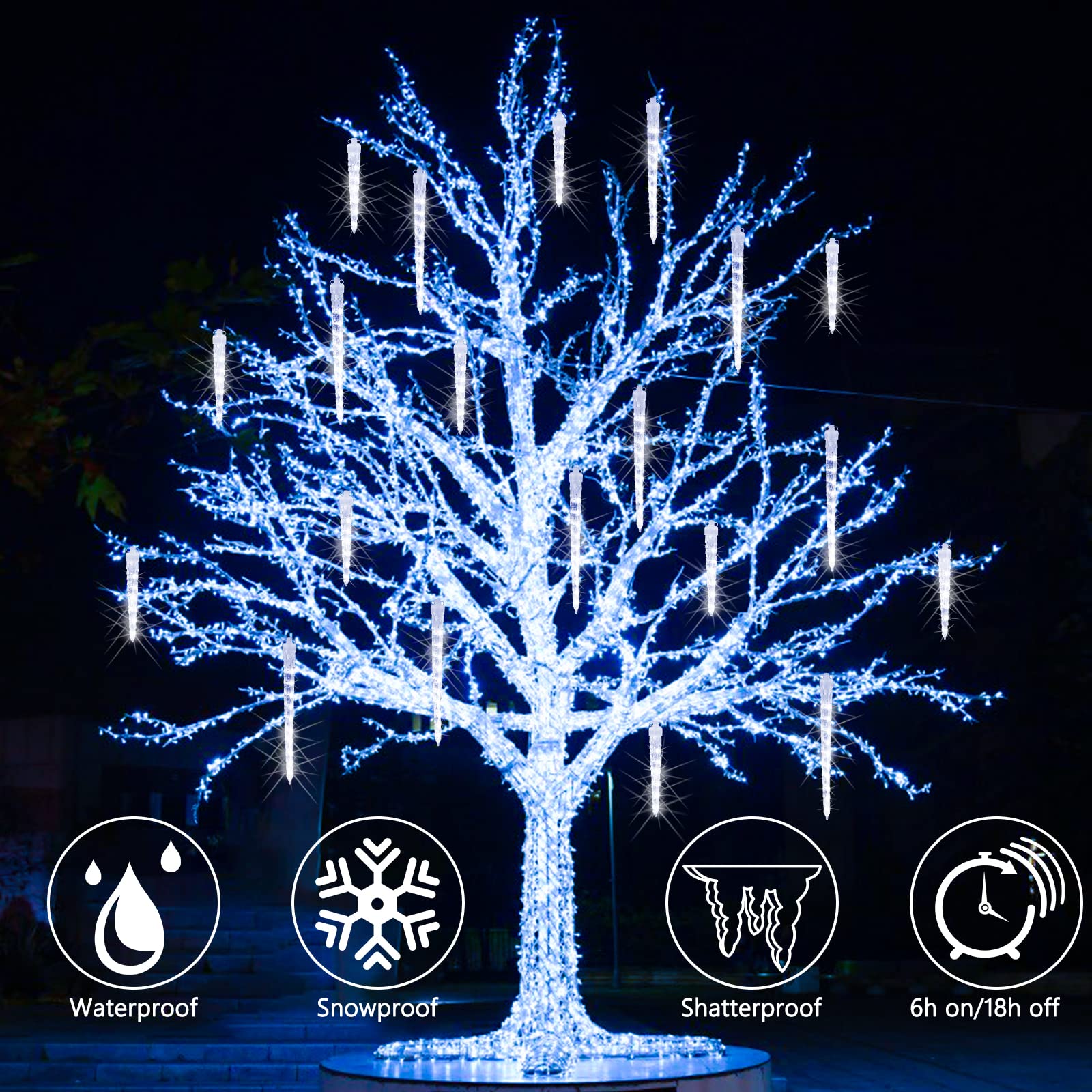 Joomer 13Ft 320 Led Meteor Shower Christmas Lights - 20 Connectable Dripping Icicle Lights For Outdoor Home Xmas Decoration, Tim