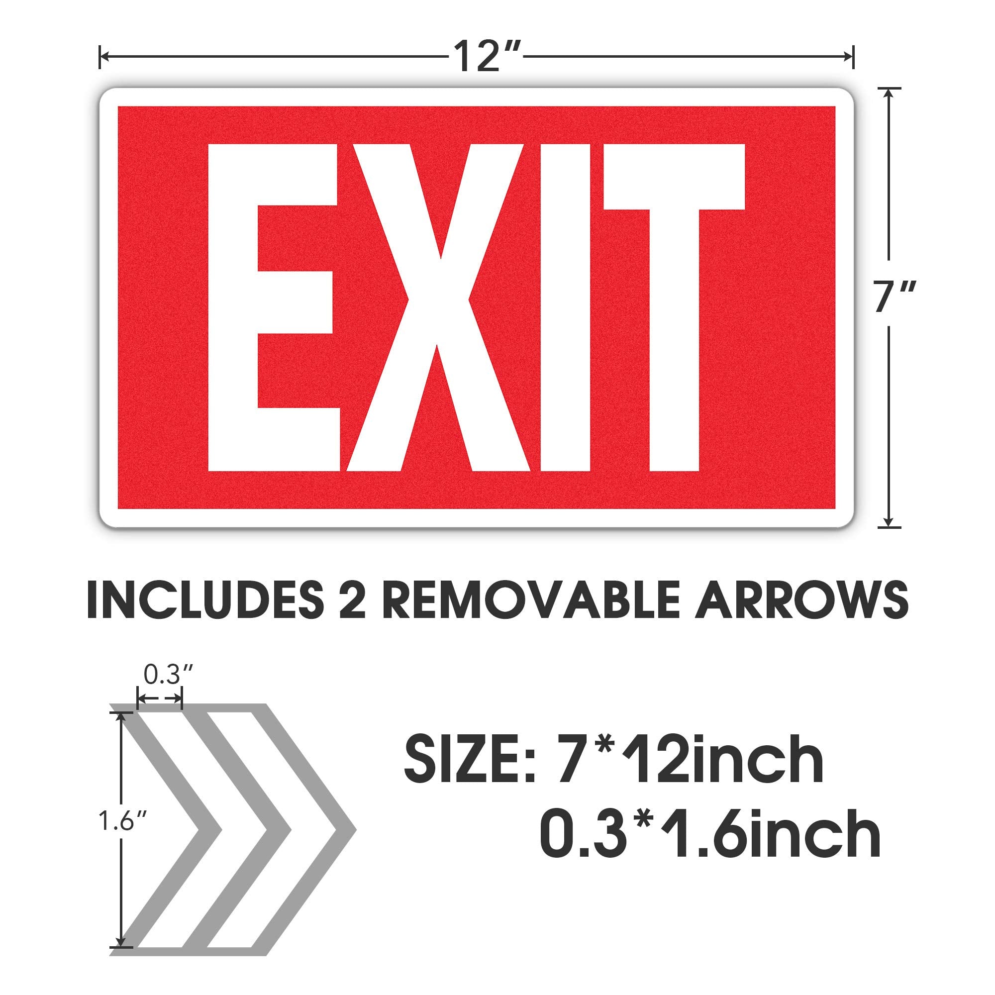 Exit Signs Glow In The Dark Exit Decals 3 Pack 12"X7" Exit Photoluminescent Signs Stickers, Glows For Up To 8 Hours