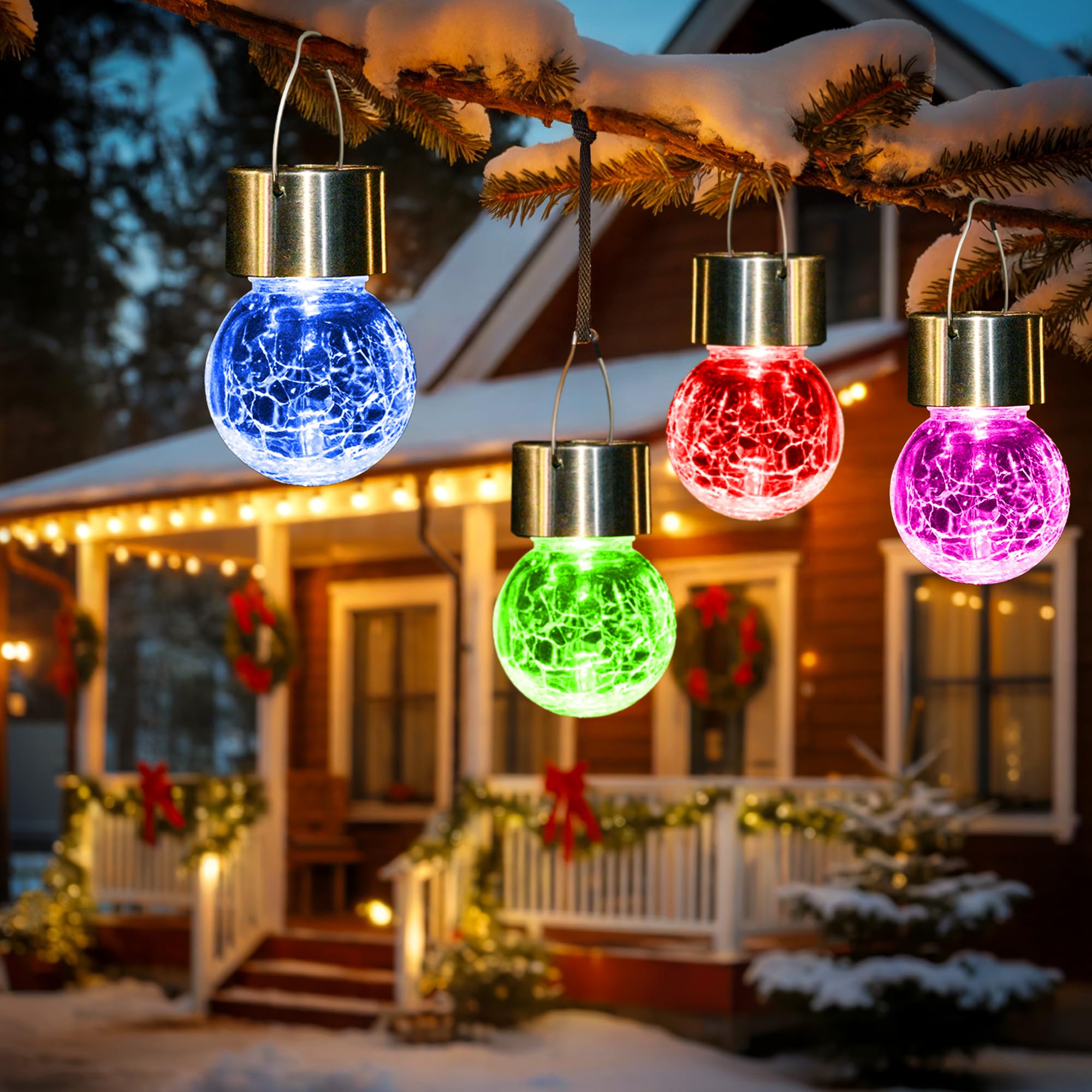GIGALUMI Solar Hanging Lights, 8 Pack Waterproof  ed Glass Lanterns, Color Changing for Garden, Yard, Patio, Lawn