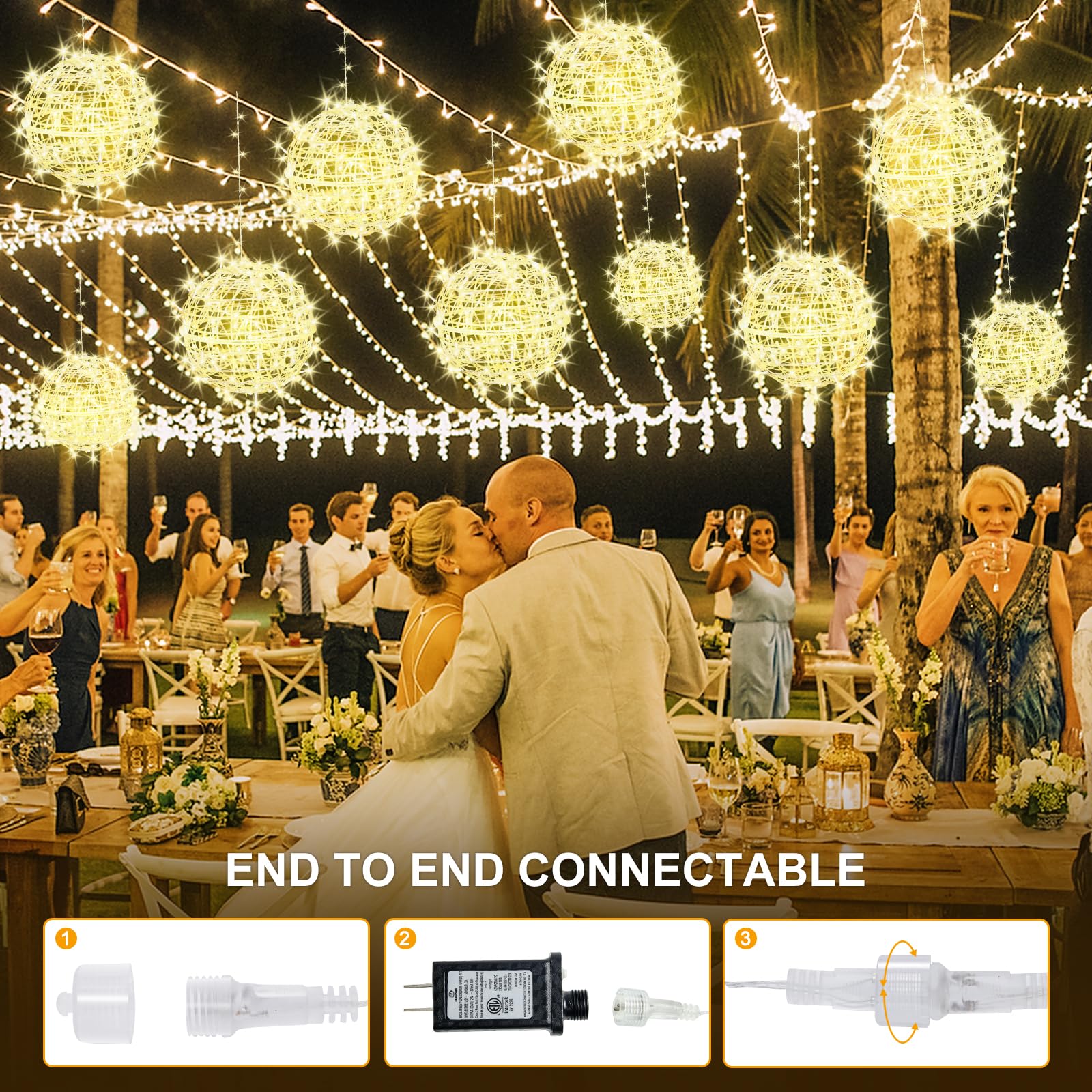 Baung Christmas String Lights, 4 Pack 11.81in Sphere Lights, Warm White, Model BG-CL02M138L, for Home, Garden, Party, Wedding Decor