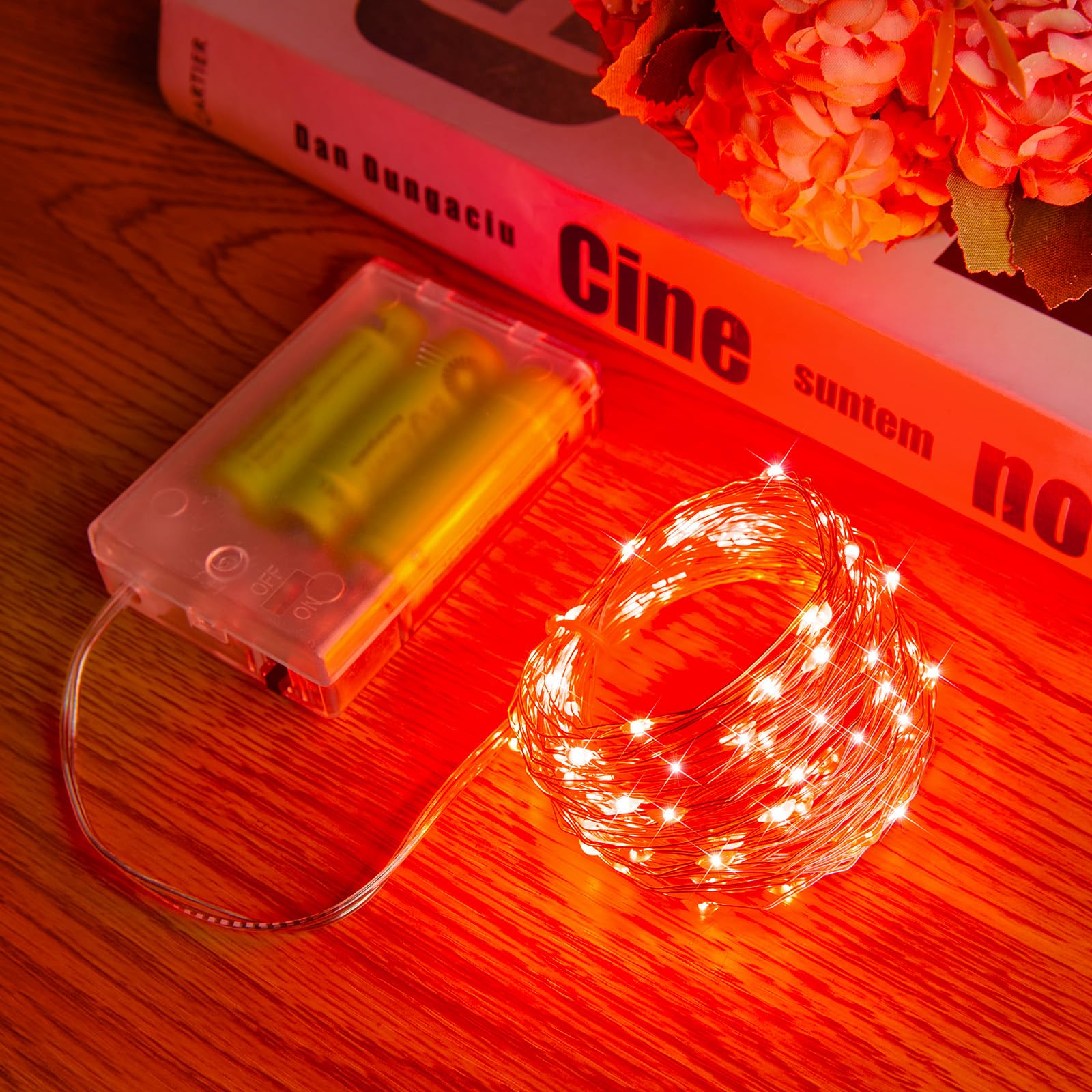 Minetom Fairy Lights Battery Operated, 33Feet 100 LEDs Mini Battery Powered String Lights, Waterproof Twinkle Lights Mason Jar Lights for Indoor Home Wedding Christmas Decoration, Red