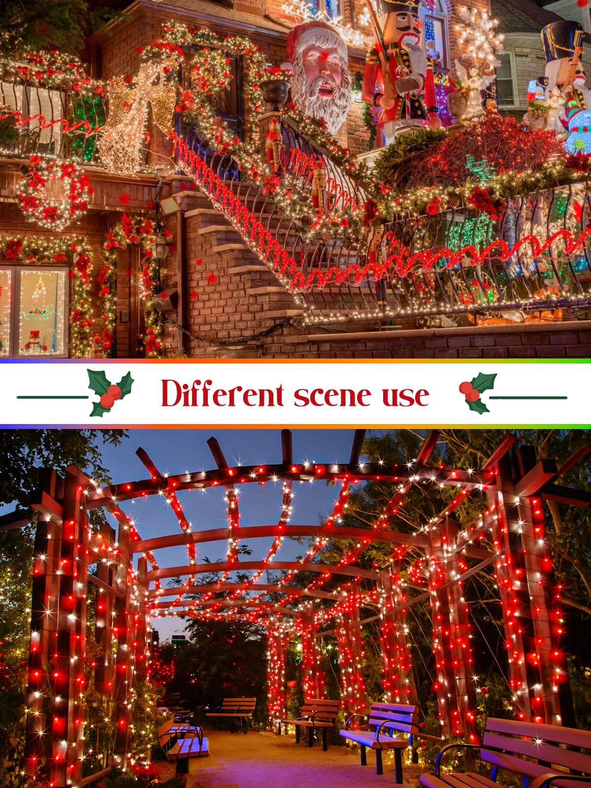 BOSSERN 800 LED Christmas Cluster Lights, Waterproof Twinkling Fairy Lights, Red and White, 15 Modes & Timer, Model GP-SW240DC0375-IP44