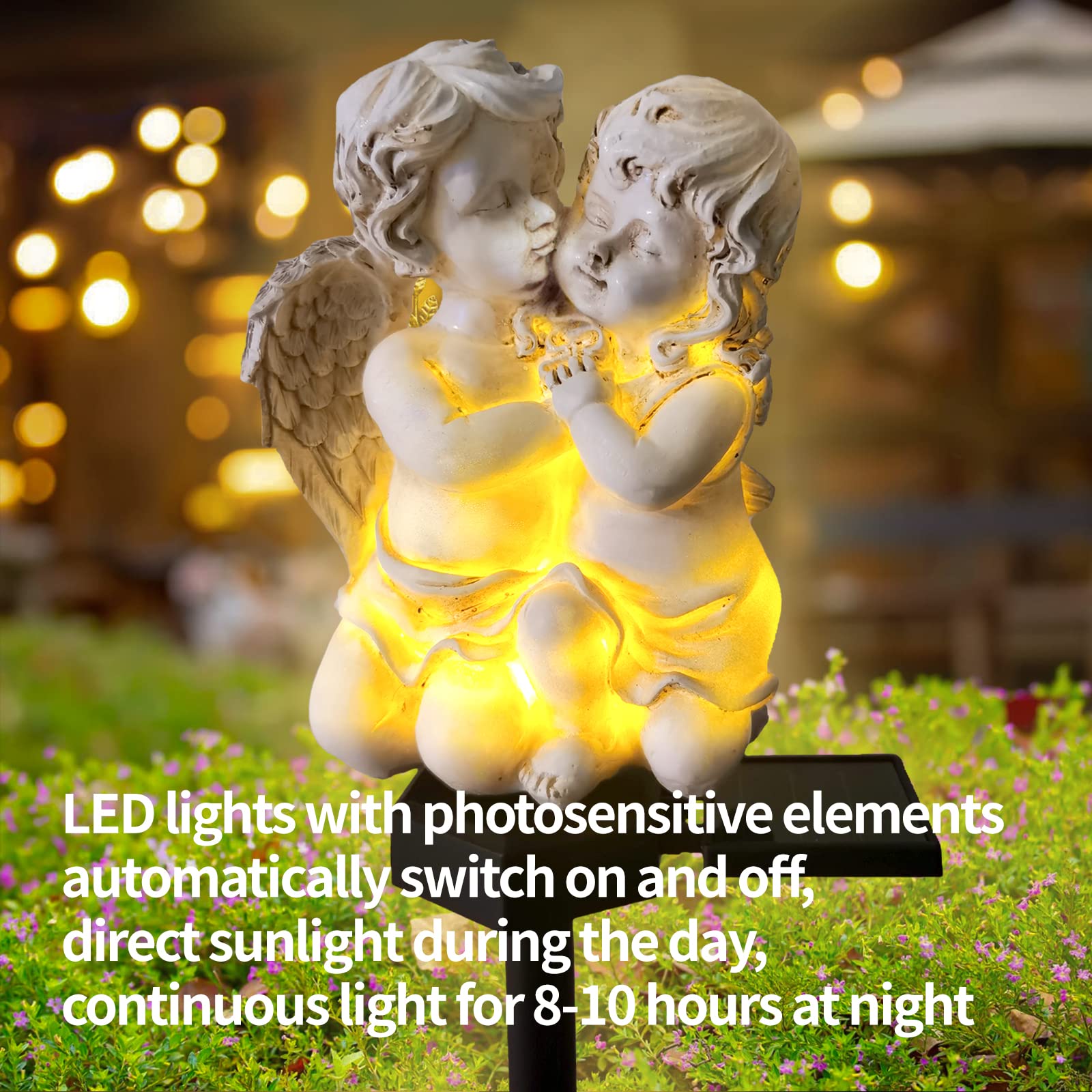 Qh & Garden Angel Solar Garden Light - Led Waterproof Angel Light For Garden, Balcony, Yard, Lawn, Pathway, Walkway - Garden Solar Powered Outdoor Decor, Memorial Gifts