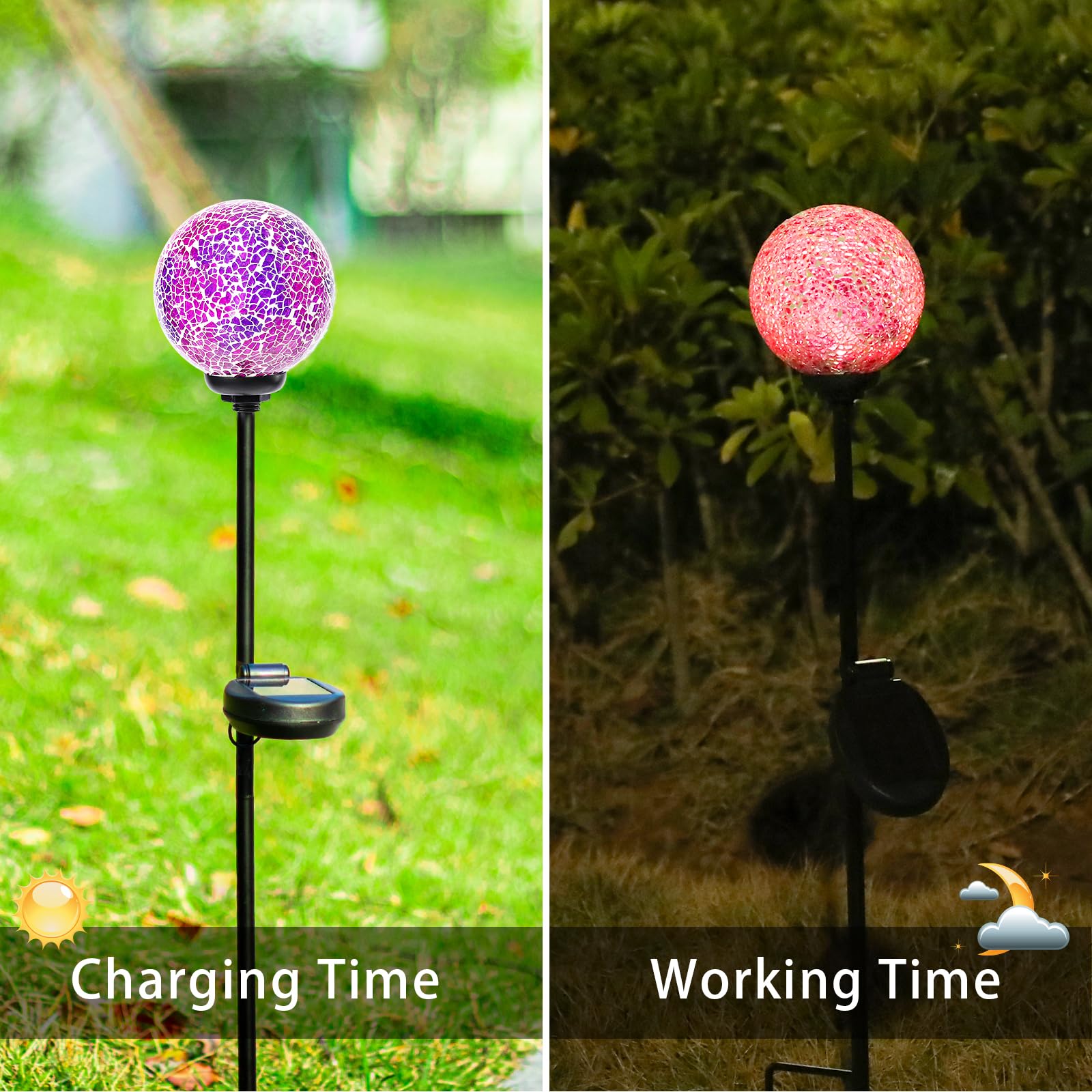 VCUTEKA Solar Garden Lights - Waterproof LED Mosaic Pathway Light, Purple & Red, Model B09Y536BVF, for Lawn & Patio Decoration