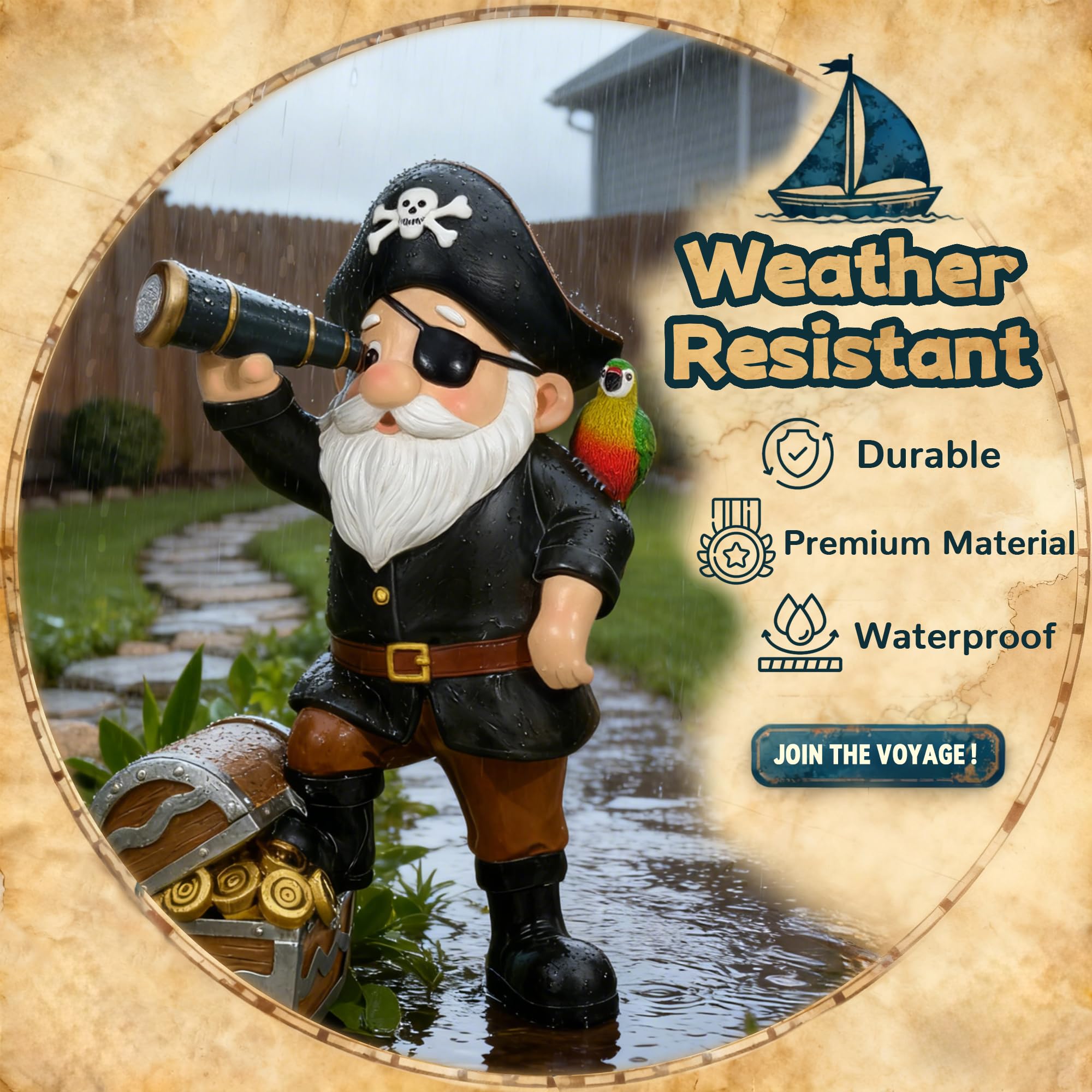 Miggley Solar Pirate Gnome Statue - Whimsical Outdoor Garden Decor For Yard  Patio  Lawn  Backyard - Ideal Gift For Women  Garden Lovers  Moms  Birthdays