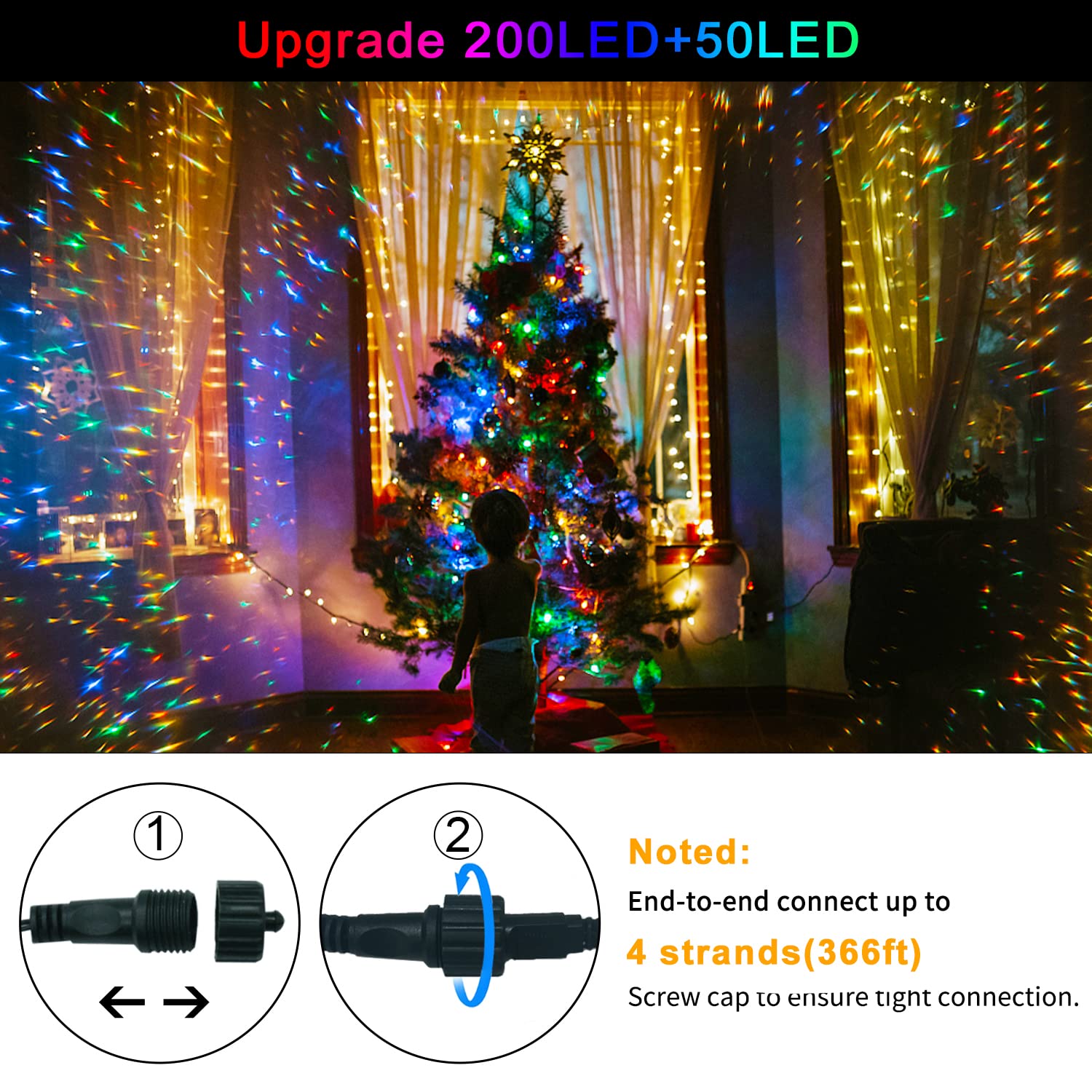 Jmexsuss 91.5Ft 250 Led Color Changing Christmas String Lights, 11 Modes Warm & Multicolor Christmas Tree Lights With Music Rhythm Function, Remote Christmas Lights Outdoor Waterproof For Xmas Decor