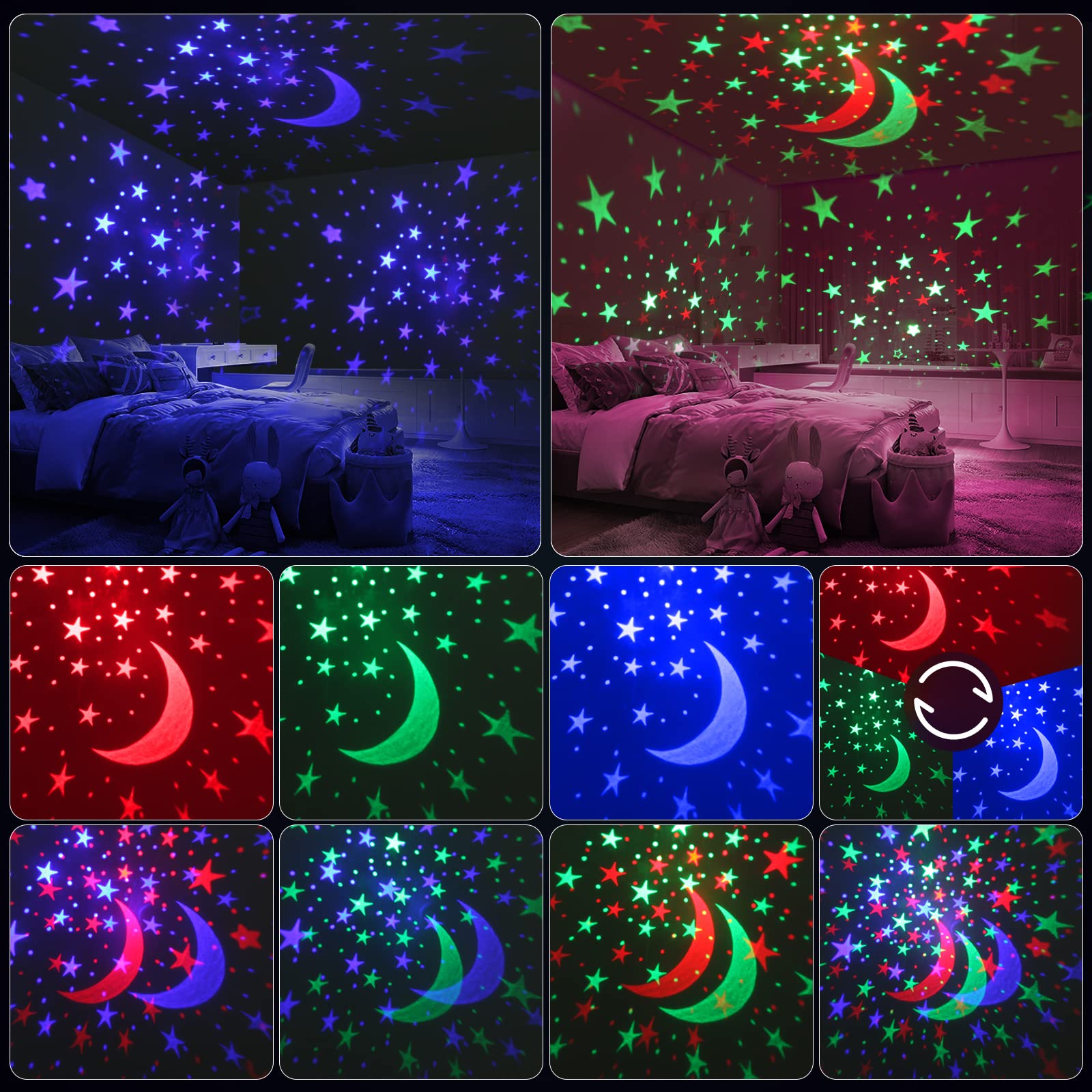 YACHANCE Night Light for Kids Room, Sound Machine & Star Projector, 9 Sounds, 20 Lullabies, Blue, Model YC-008