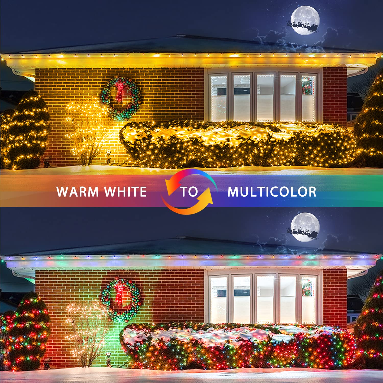 JMEXSUSS 200 LED Christmas Net Lights, 9.8ft x 6.6ft, Mesh, Warm White & Multicolor, Model EXS-N-0200
