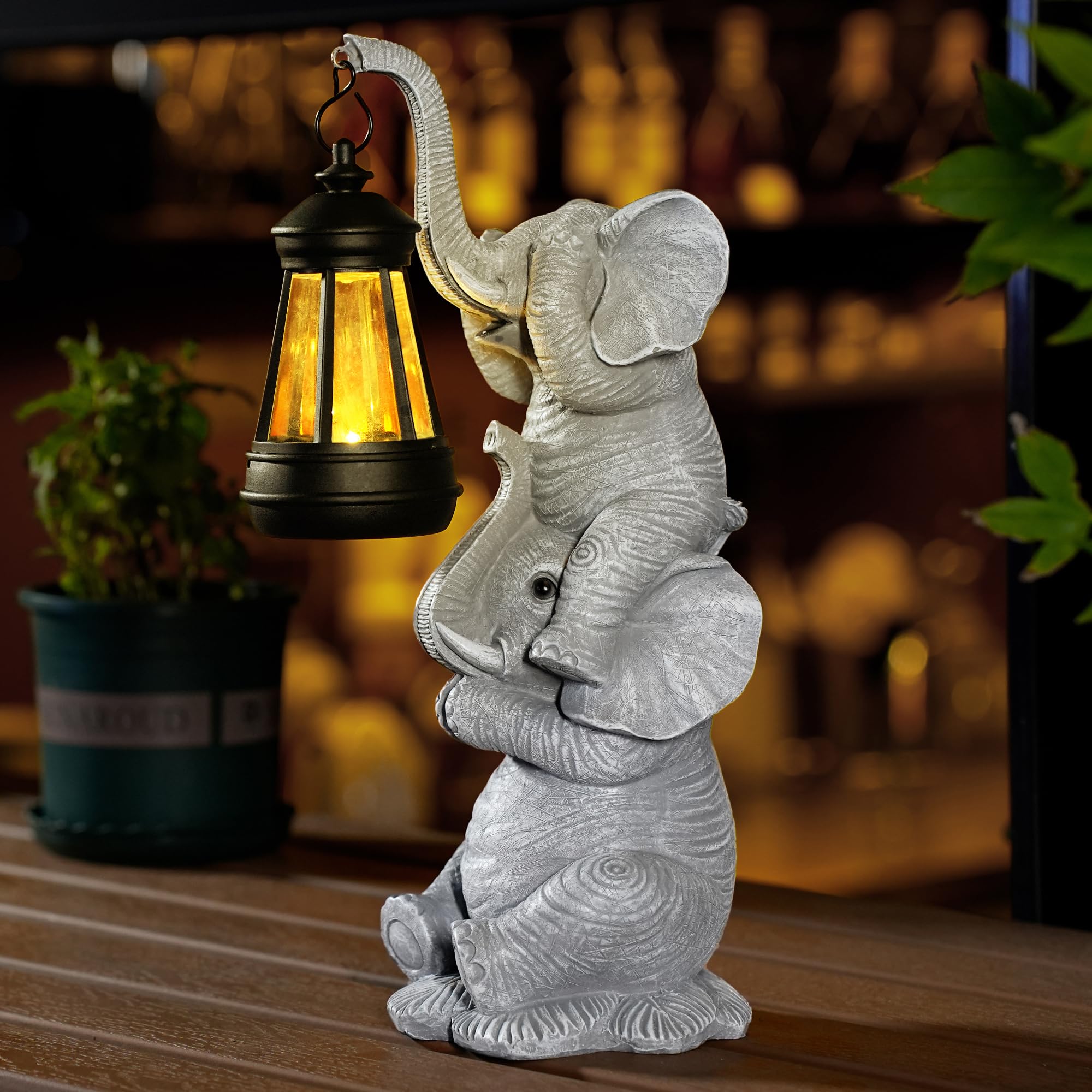 Solar Elephant Garden Statue with LED Lights - Waterproof Outdoor Decor for Patio, Yard, Balcony - Unique Elephant Gifts for Wom