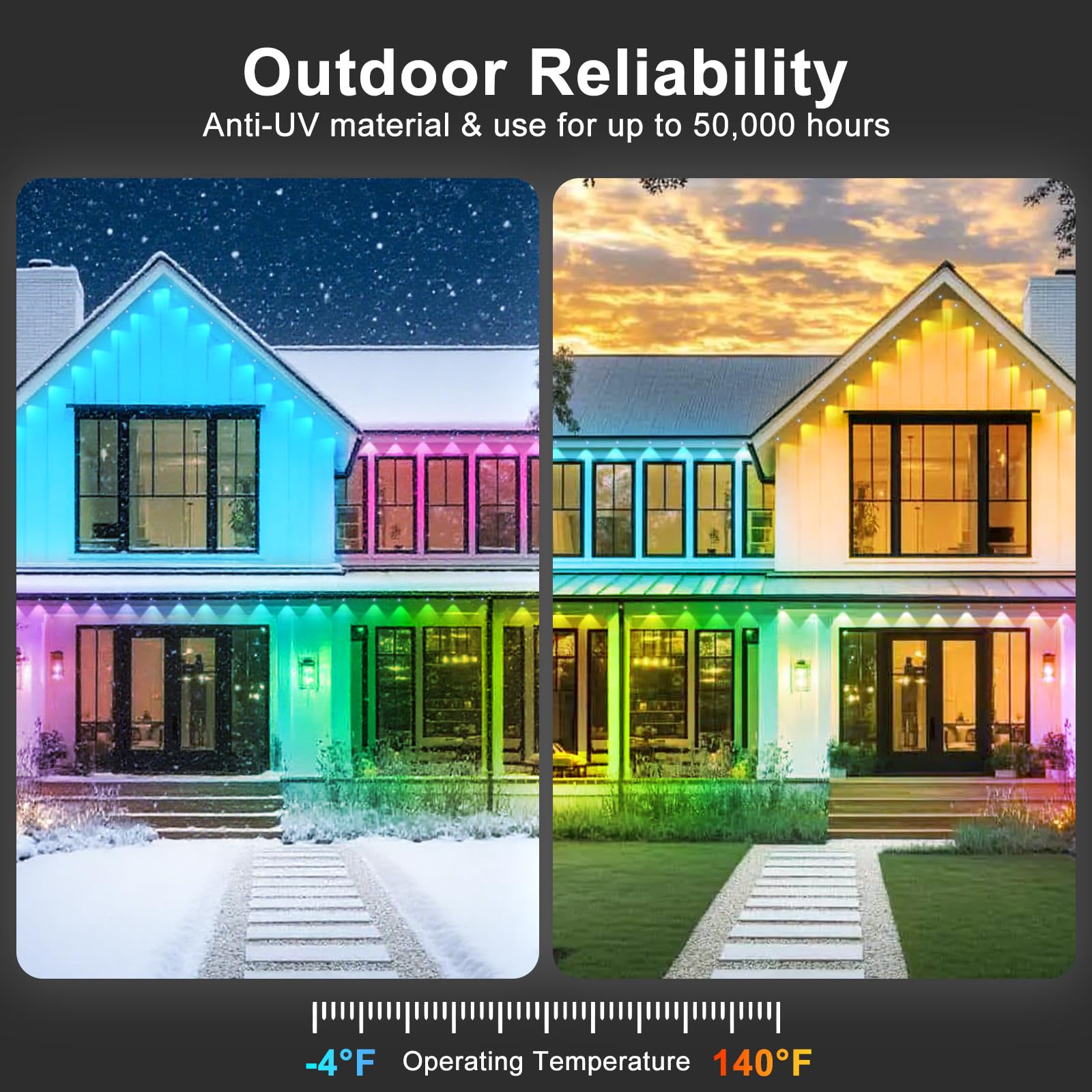 INZIDOL 200FT RGB Eave Lights, IP67 Waterproof Smart LED with App/Remote Control for Outdoor Decor