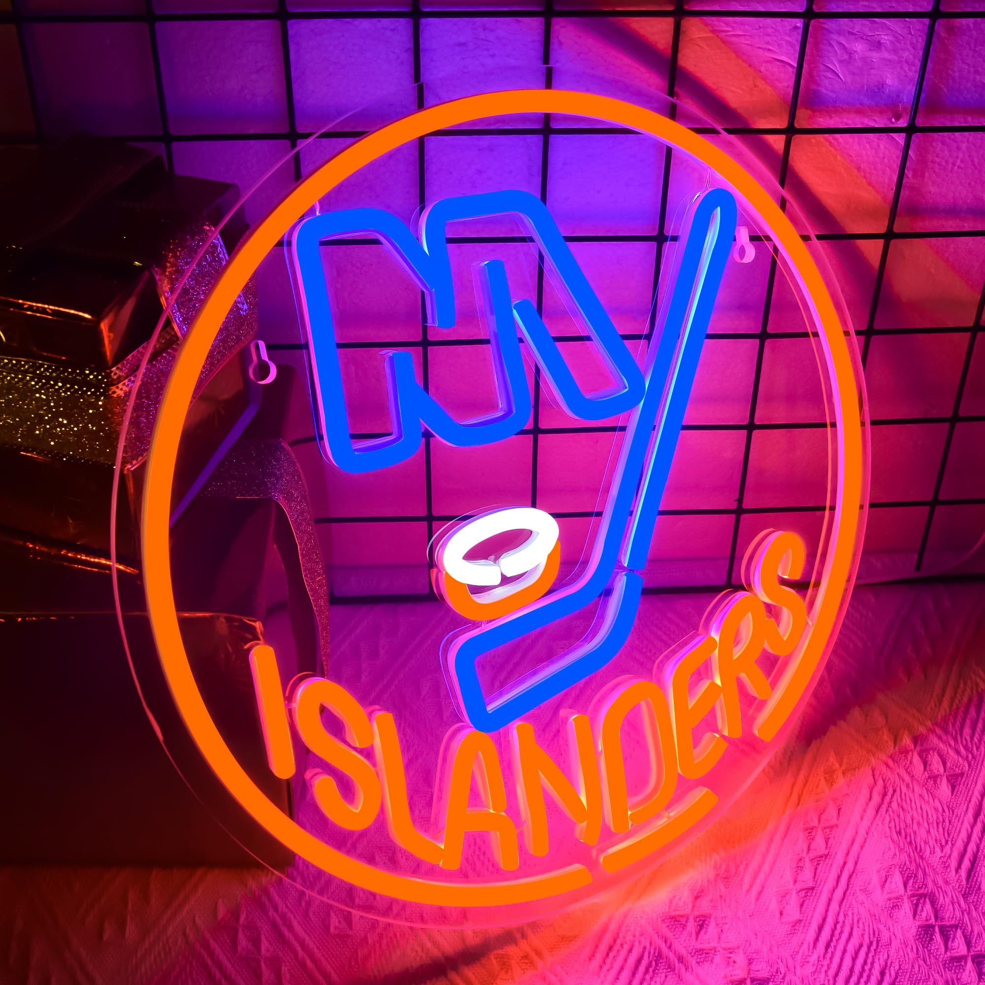 FTMGGDG Ice Hockey Neon Sign, Acrylic Team Logo Light, 13.4 x 13.4 inches, Islanders, Model FMXD600