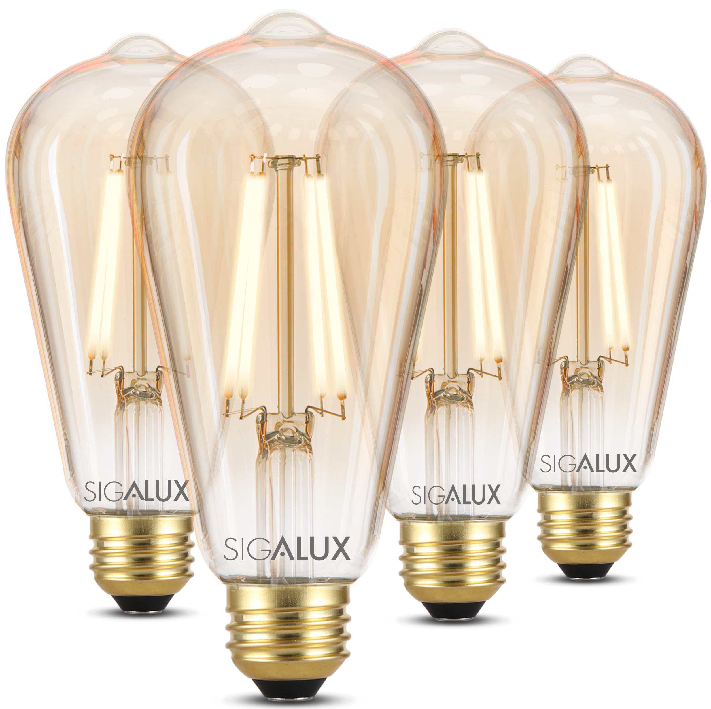 Sigalux Edison Bulbs, E26 Led Bulb 60 Watt Equivalent Dimmable Vintage Light Bulbs, St19 Amber Glass Light Bulbs 2700K Soft Whit