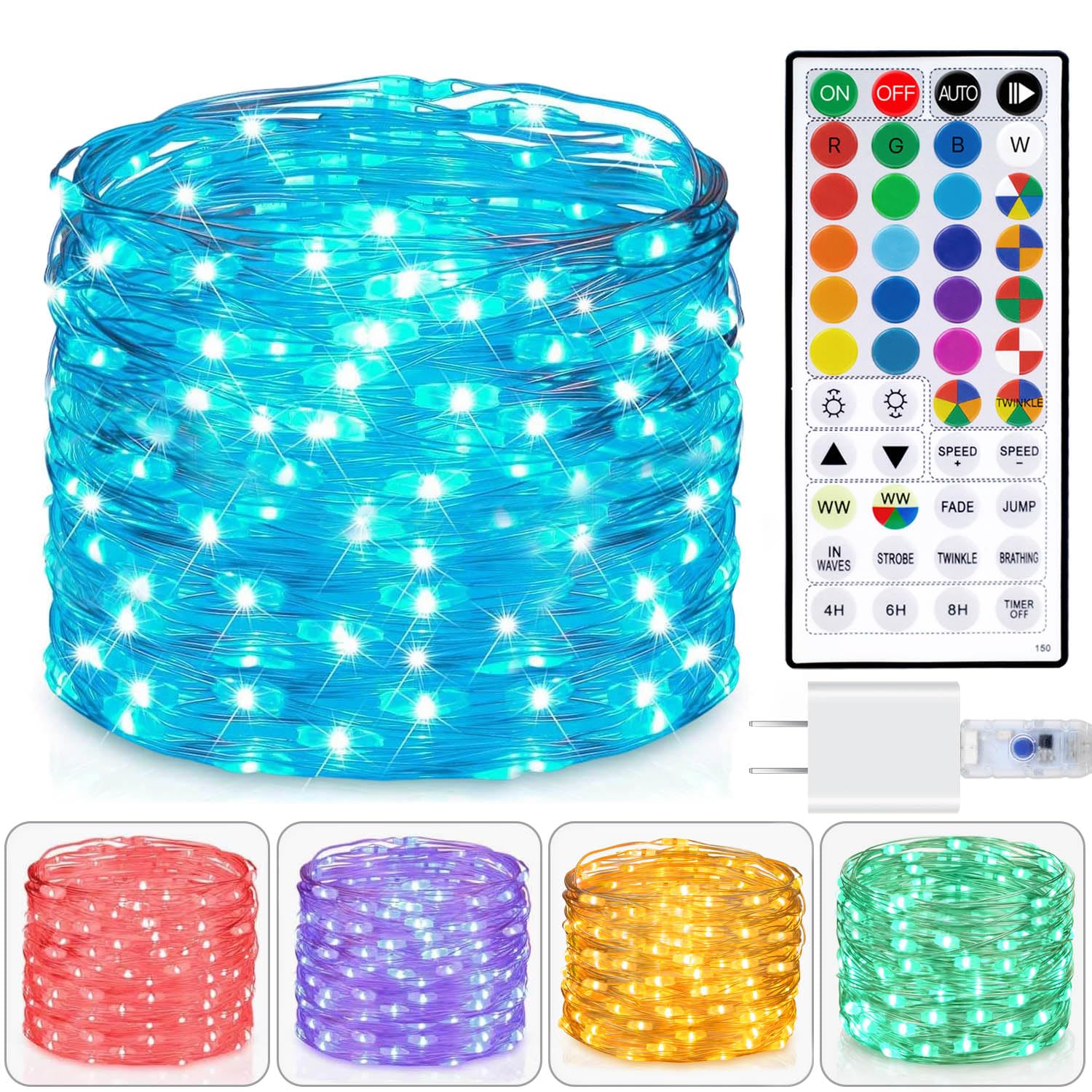Homestarry Fairy Lights USB Plug in String Lights with Remote 33ft 100LEDs, 16 Color Changing Lights Twinkle Firefly Lights for 