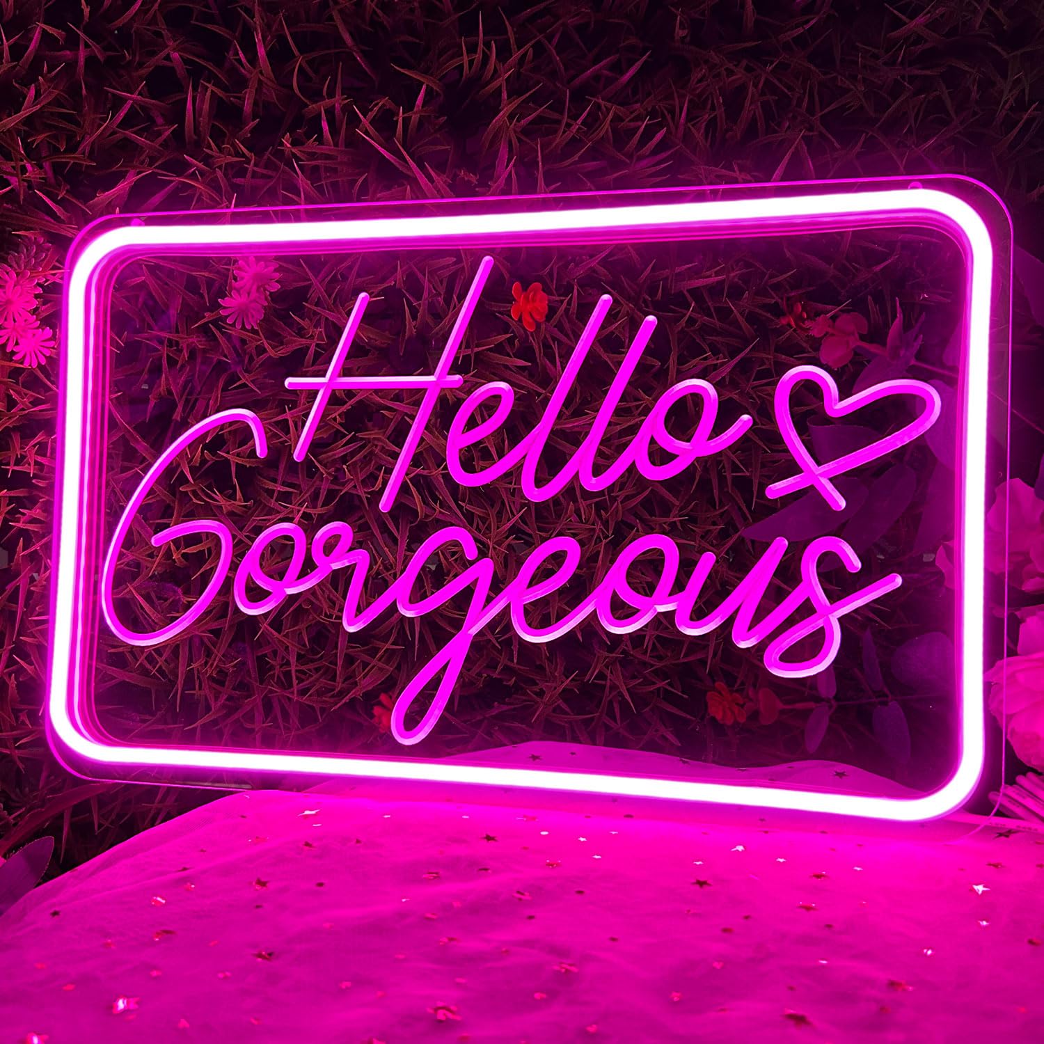 PSPCBS Neon Sign - Hello Gorgeous LED Wall Decor, 16x10 inches, Pink Acrylic, USB Powered, Adjustable Brightness
