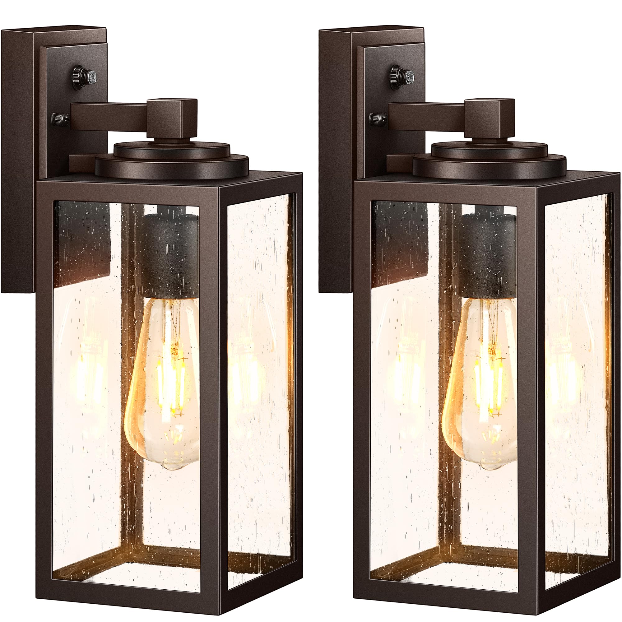 VIANIS 14.5'' Outdoor Light Fixture, Oil Rubbed Bronze Dusk to Dawn Outdoor Lighting, Porch Lights with Tempered Seed Glass, Out
