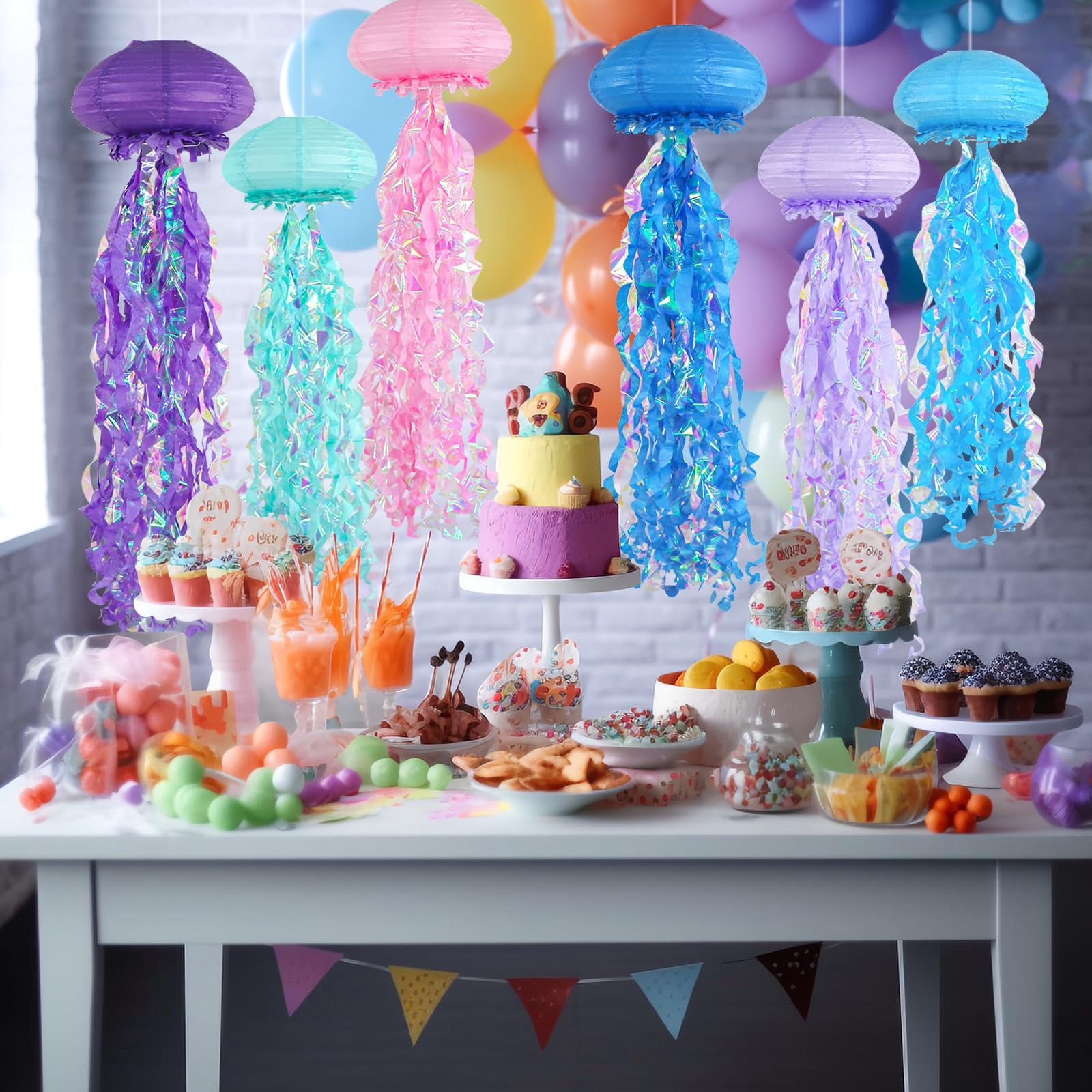 ADLKGG Jellyfish Paper Lanterns, 6PCS Under The Sea Party Decorations, Multi Color