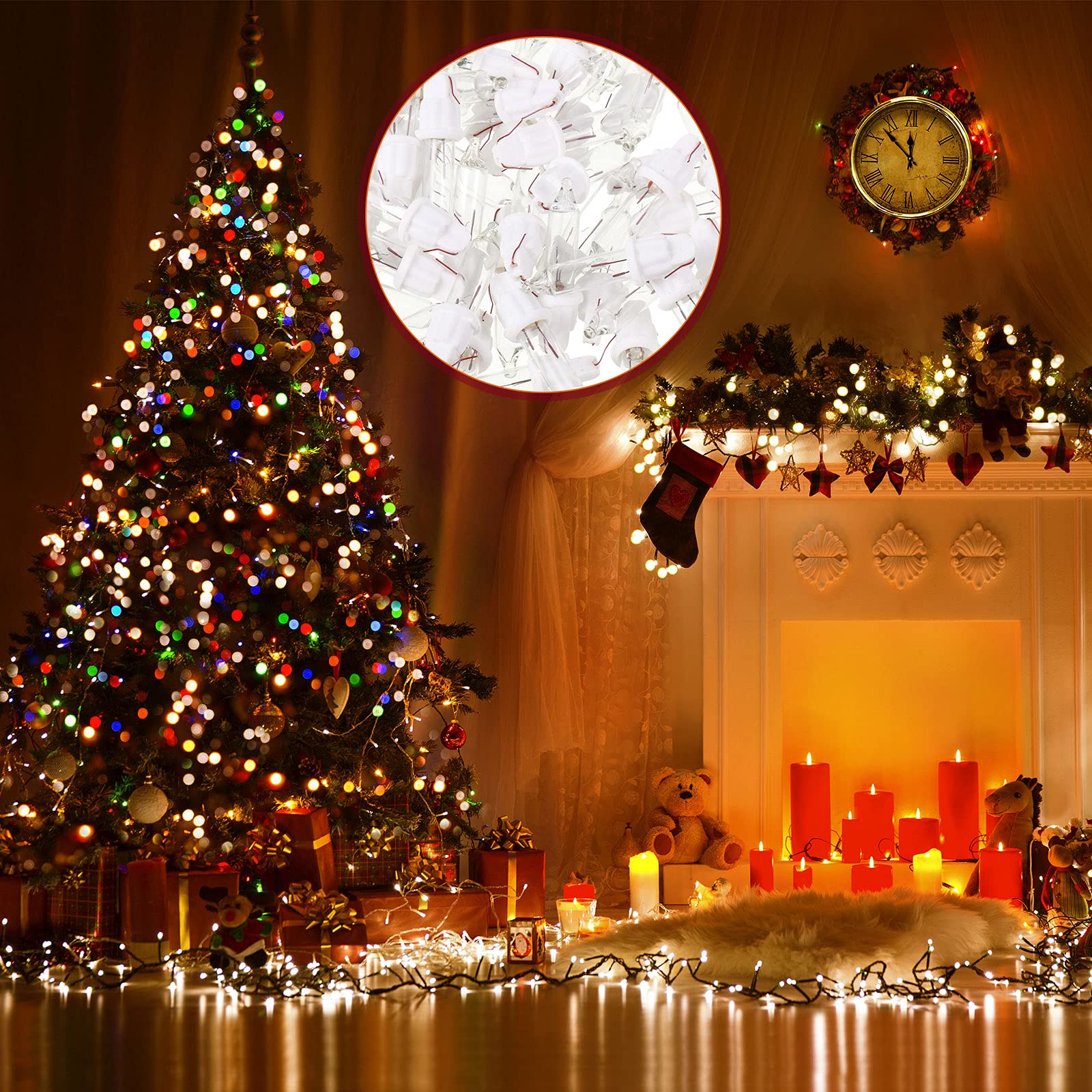 Mudder Mini Incandescent String Lights Replacement Bulbs, 100 Count, White Base with Warm White Bulbs, Indoor/Outdoor Decor, Model Mudder-19695