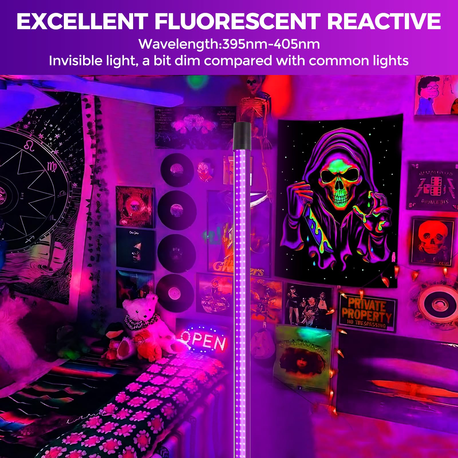 Waygor 72W Black Light Bar - Upgraded 4Ft Blacklight Bar 395Nm To 405Nm Led Black Lights Premium Floor Stand Uv Light Bar With P