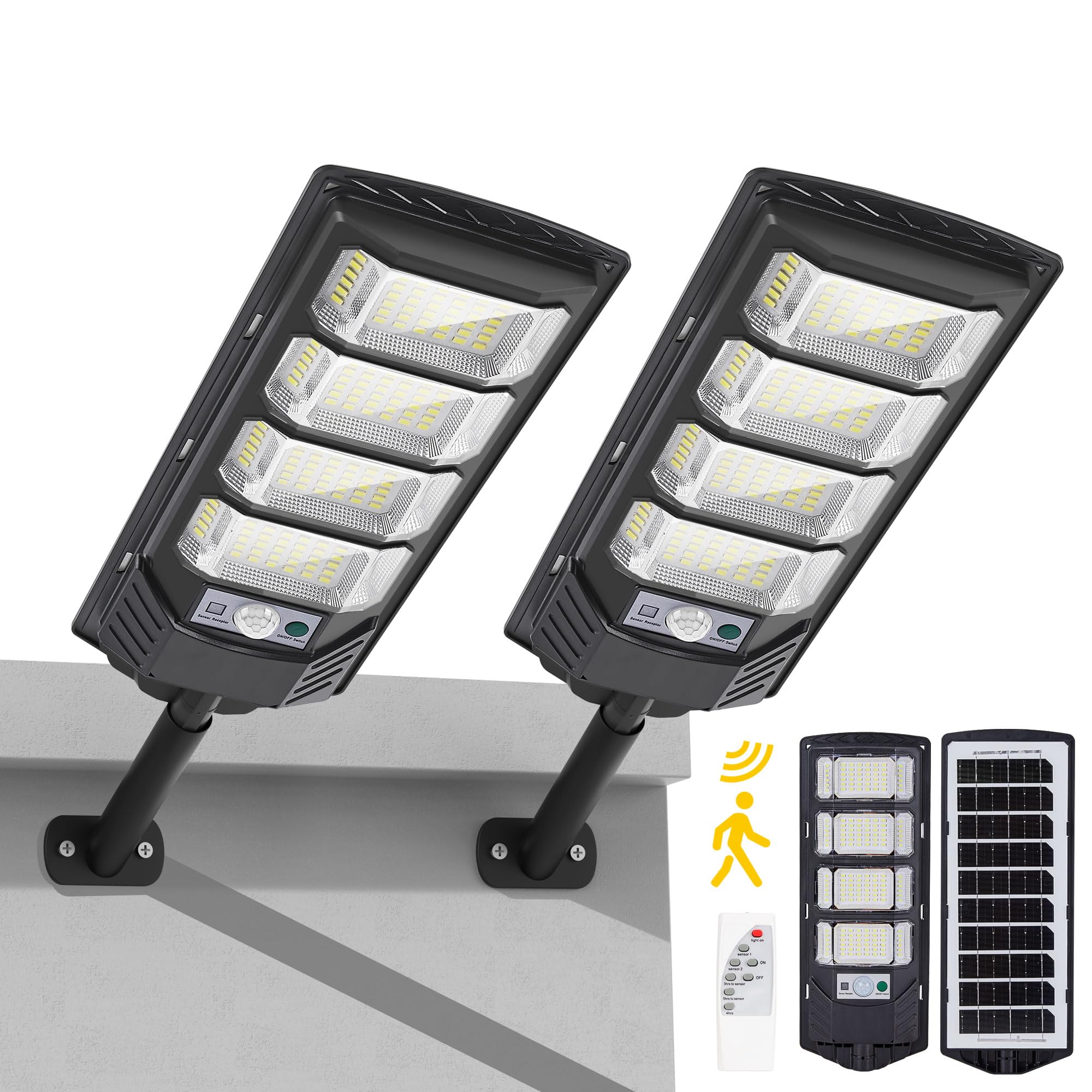 Eontim Solar Security Lights, LED Motion Sensor, 6500K Daylight, IP65 Waterproof, Medium Size, Black, Model SL-MX192, 2 Pack