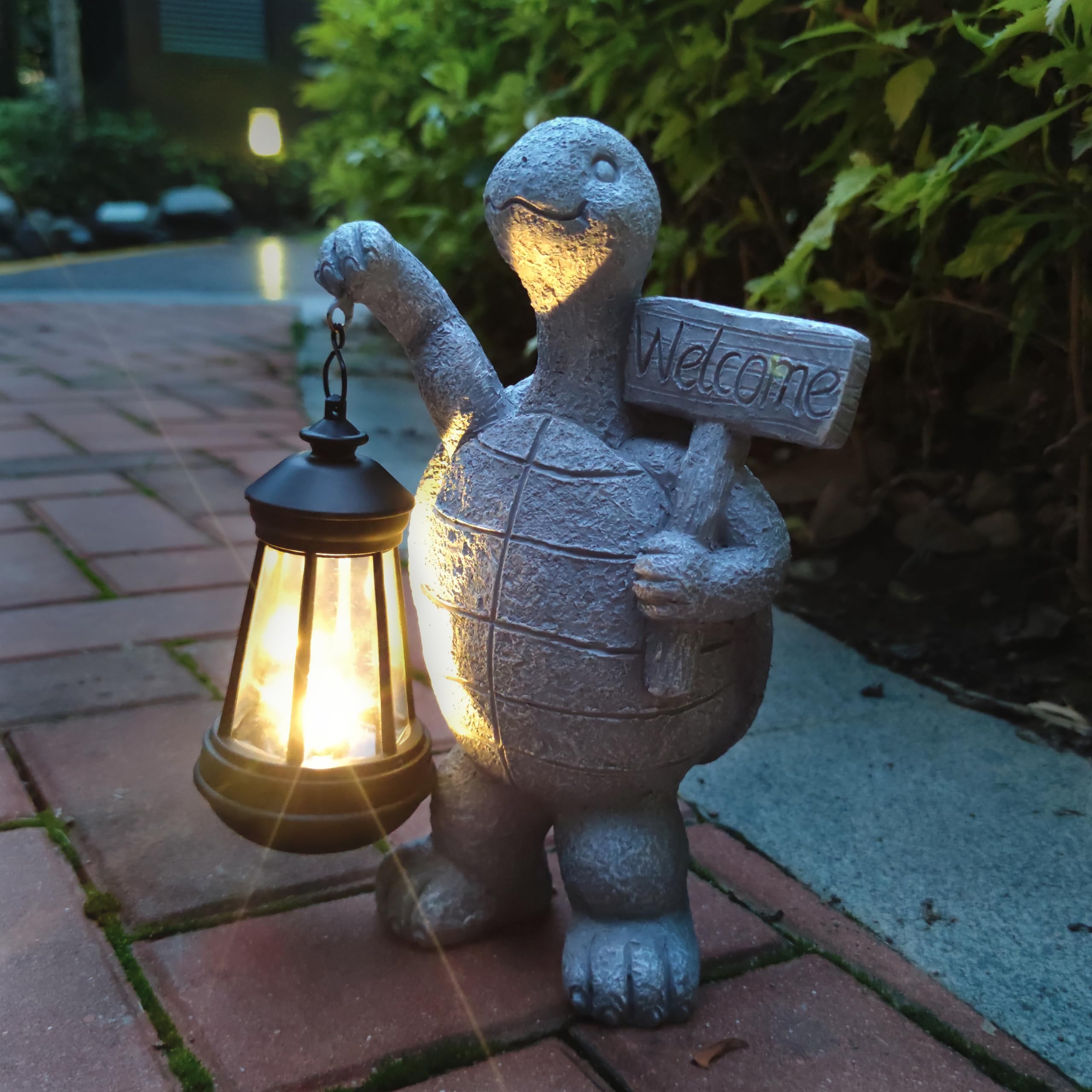Vioyouns Solar Turtle Garden Outdoor Statues,Resin Turtle Figurine Decorations With Solar Lights Lantern, Outdoor Turtle Art Dec
