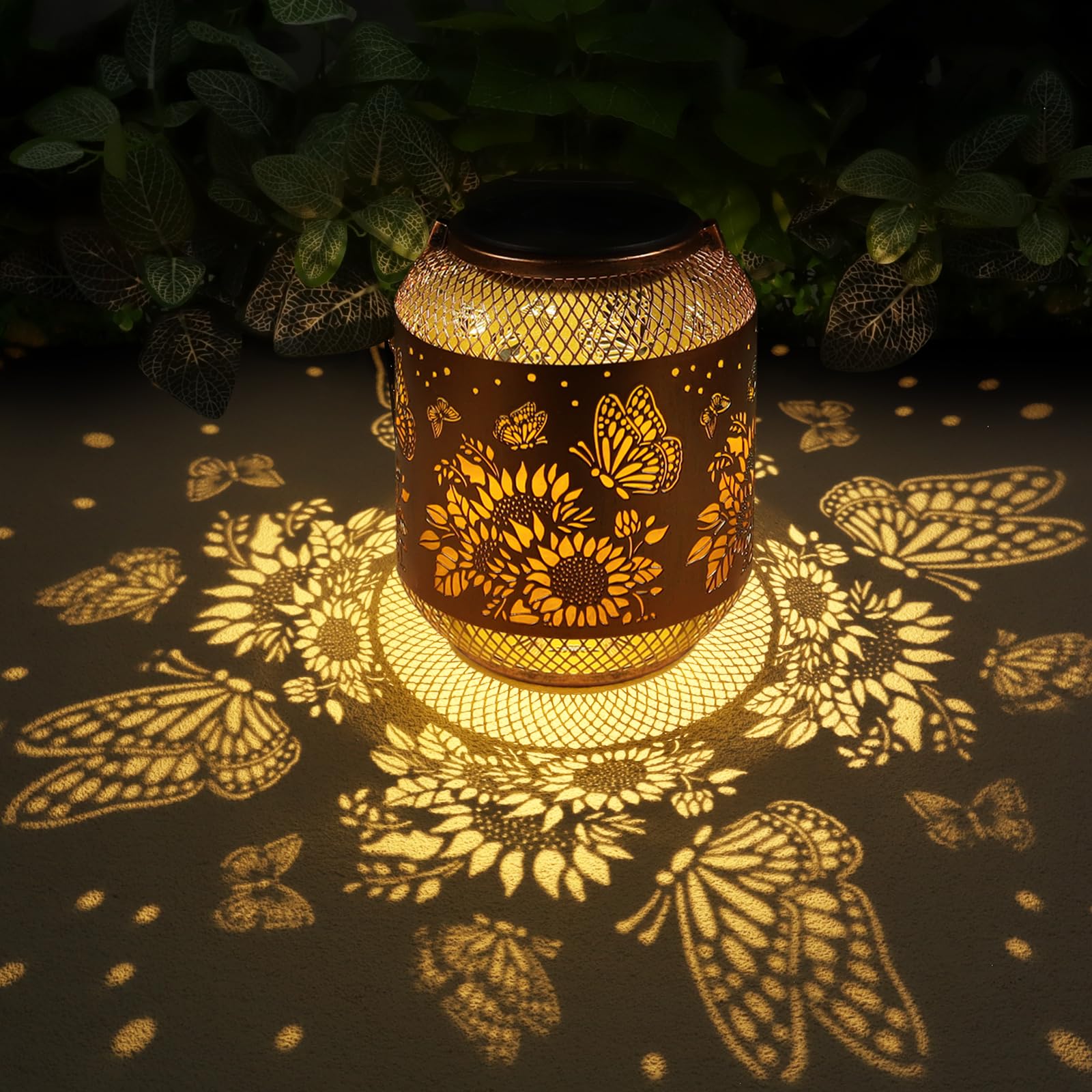 2 Pack Solar Lanterns Outdoor, Birthdays Gifts For Women Mom Grandma, Metal Waterproof Hanging Garden Decorative Solar Led Light For Yard, Patio, Lawn, Porch, Backyard (Butterfly And Sunflower)