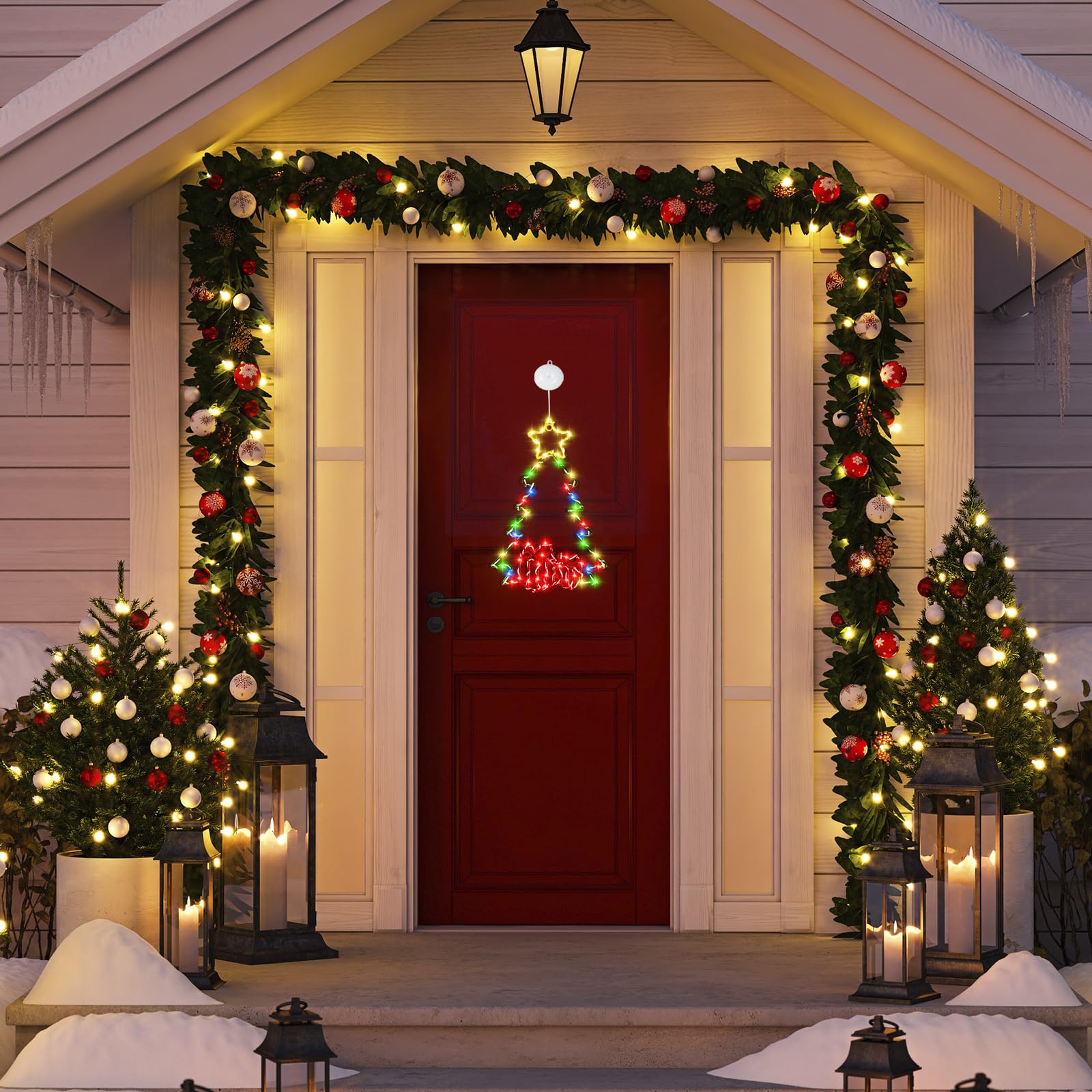Kopotma 2Packs 14In Christmas Decorations Tree Led Lights With Timer, Battery Operated Christmas Tree Window Silhouette Lights Decorations, Christmas Wall Window Hanging Lights For Indoor Outdoor
