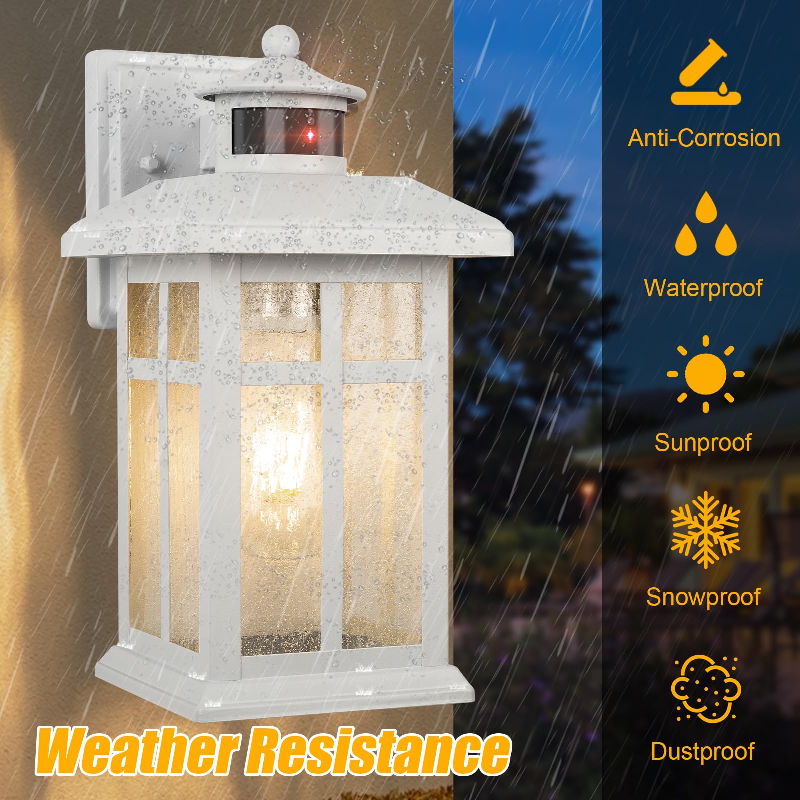 Brilvibera Motion Sensor Wall Light - Waterproof White Fixture with E26 Sockets, 1-Pack, Model ae1941b6-c511