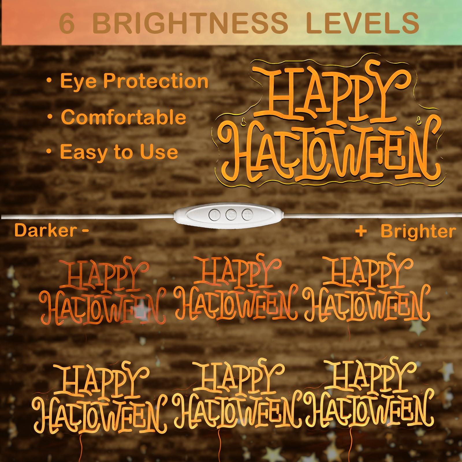 Wanxing Happy Halloween Neon Light Sign Golden Yellow Letter Led Nights For All Hallows Day Party Wall Decor Art Decorations As A Gift For Children Friends Family 16.5 * 19.4