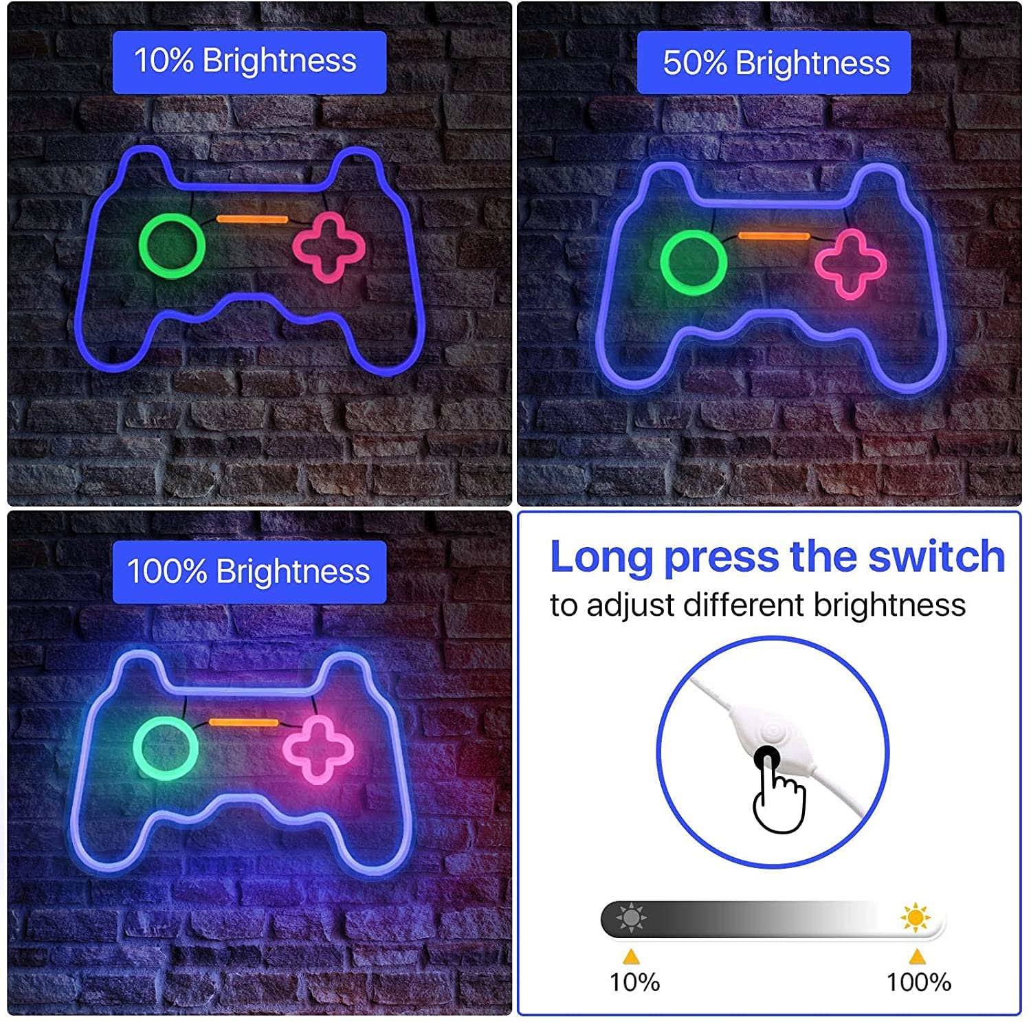 SOLIDEE Neon Sign Wall Decoration, Gamepad Controller Shape, Dimmable LED, 15x10 in, White/Clear, Model NHD-01