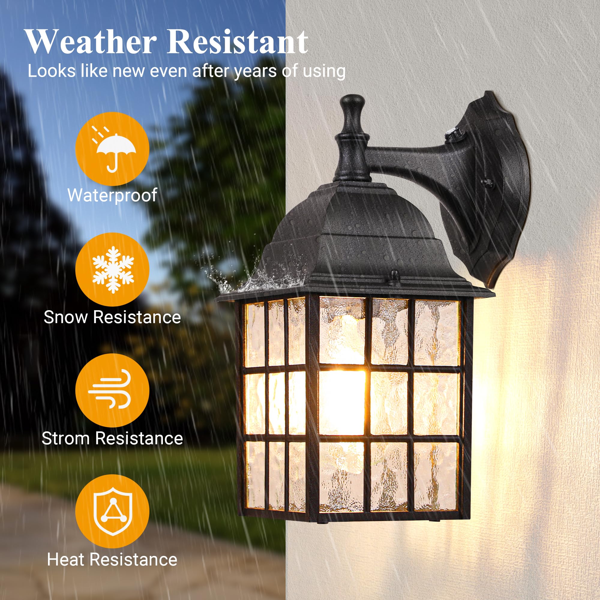 WIHTU 2-Pack Outdoor Wall Lights, Matte Black Aluminum, Dusk to Dawn Sensor, Waterproof Wall Lanterns for Garage & Front Door