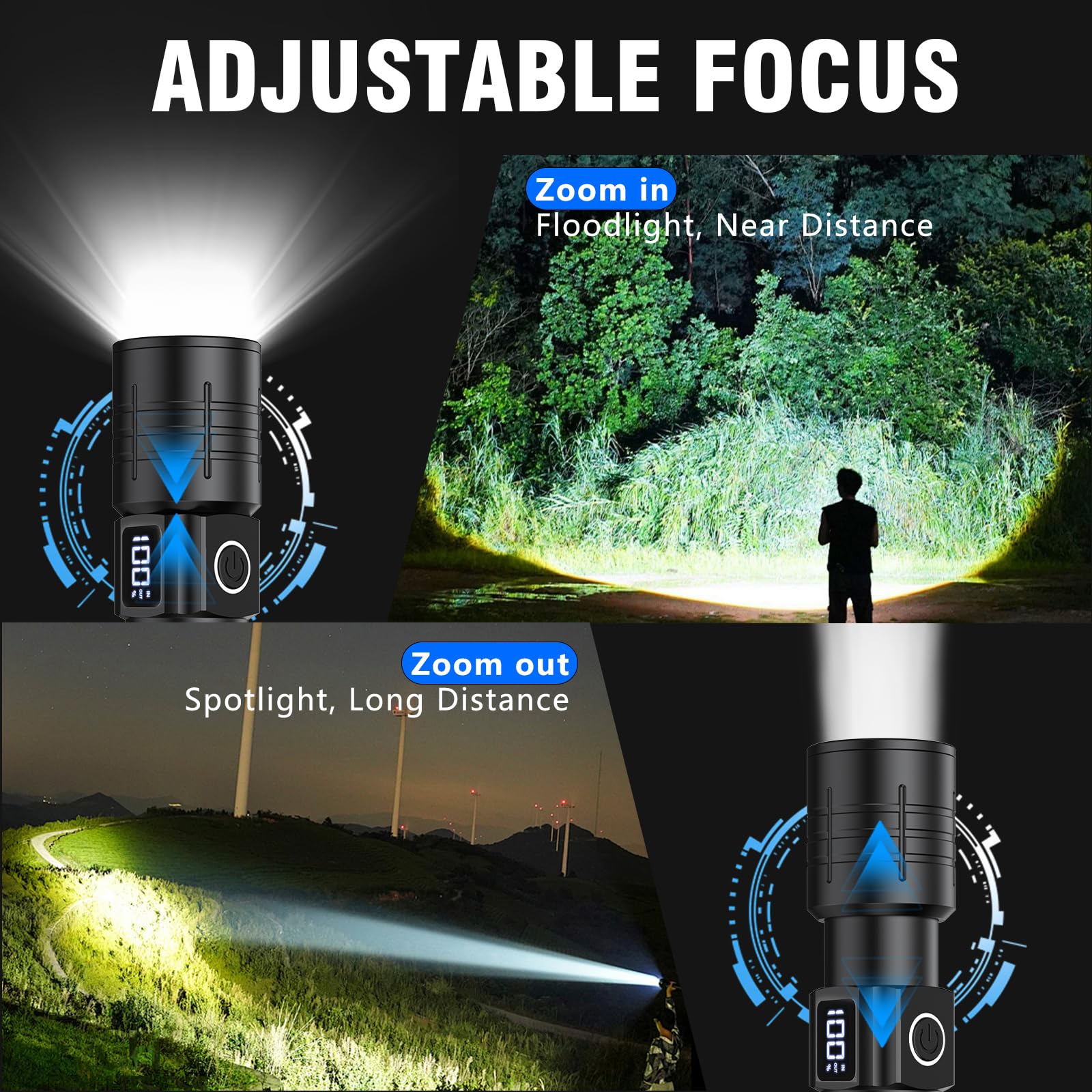 NetCan LED Flashlight, High Powered 50000 Lumens Super Bright Tactical Flashlight, Rechargeable Flashlights High Lumens, 6 Modes