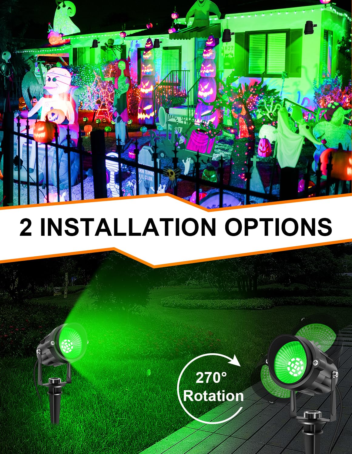 Crepow Christmas Green Landscape Lights Outdoor  14 Led Landscape Lighting With Us Plug  Ip65 Waterproof Spotlights For Tree Yard Garden Pathway St. Patrick S Day Halloween Decor 4 Pack