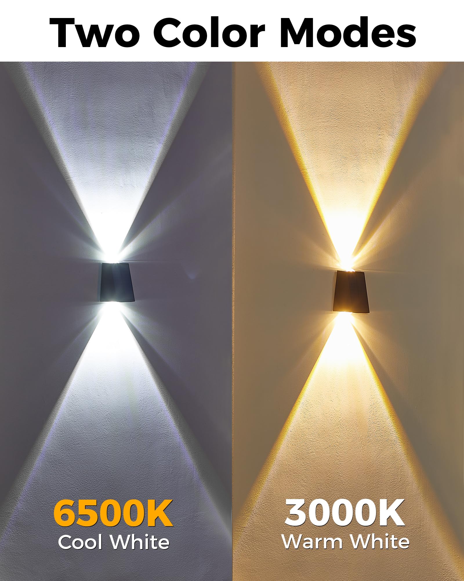 LUHLEE Solar Wall Lights Outdoor, 2000 mAh, IP65 Waterproof, Dual Color, 2-Pack, Model MDC150405