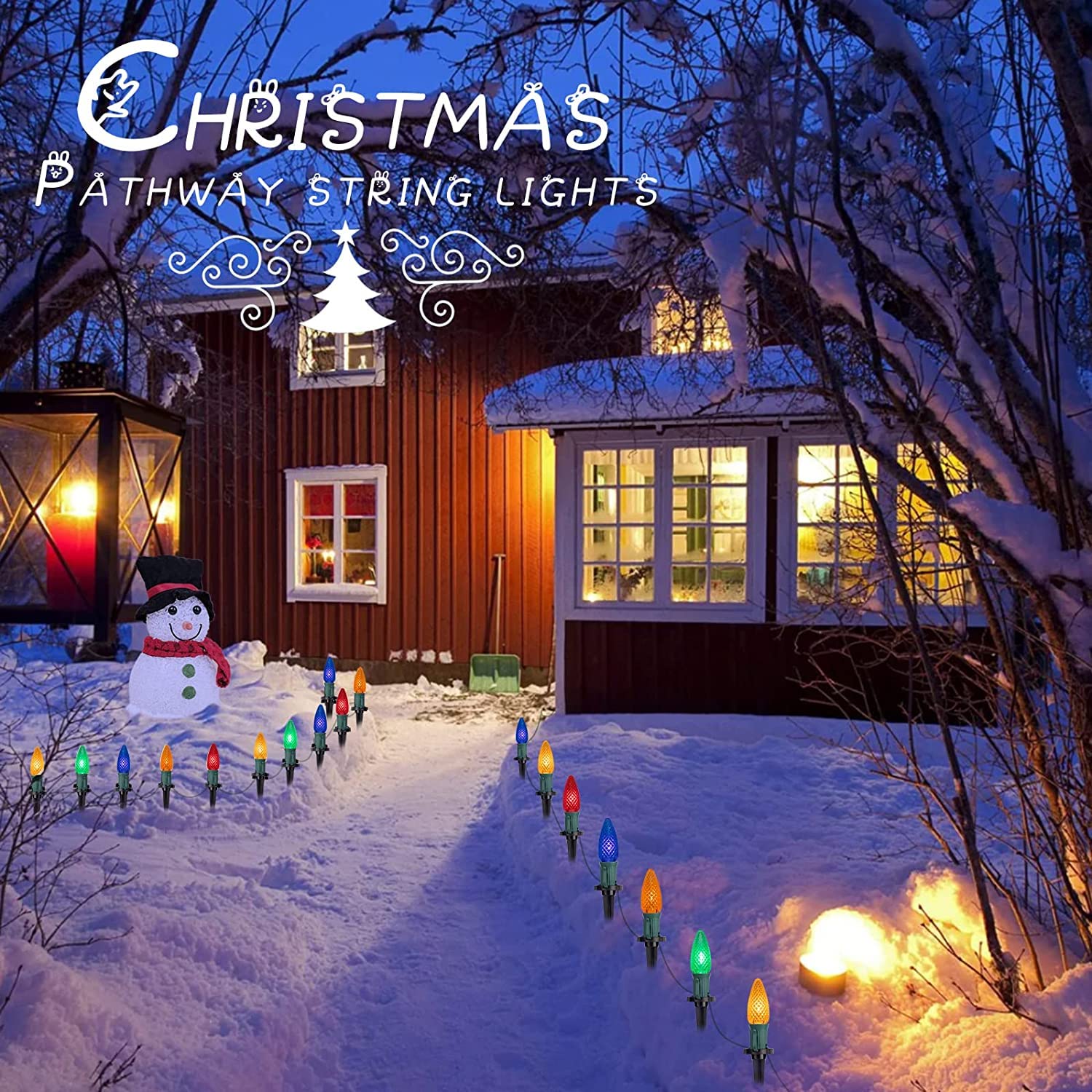 Brightown C9 Christmas Pathway Lights, 25.7ft, 20 LED Multicolor, Shatterproof with Marker Stakes, Model GYPI-O25LAU