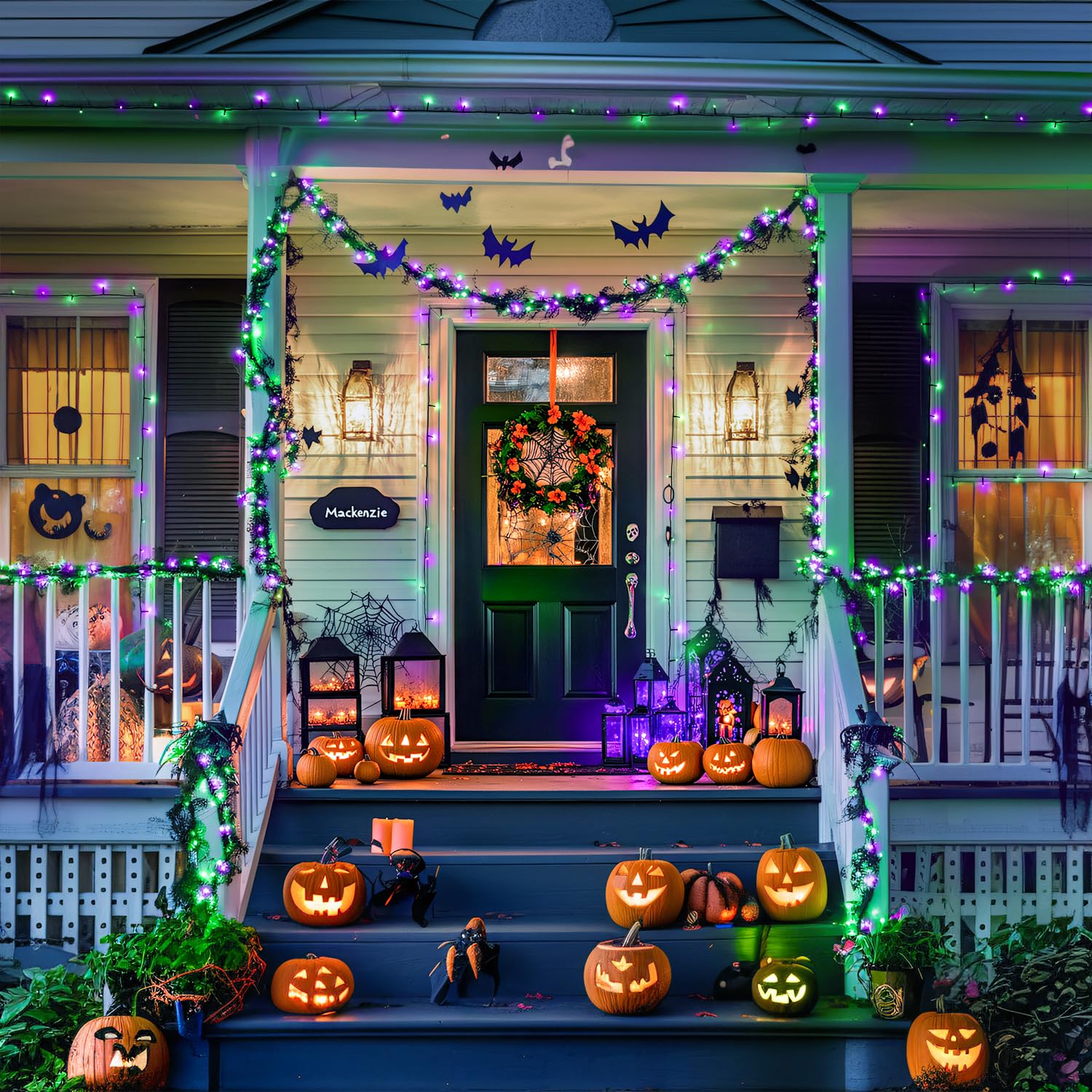JMEXSUSS Solar Halloween Lights, 66 FT 200 LED, Purple and Green, Waterproof Outdoor Decor, Model JM-S-100, 2 Pack