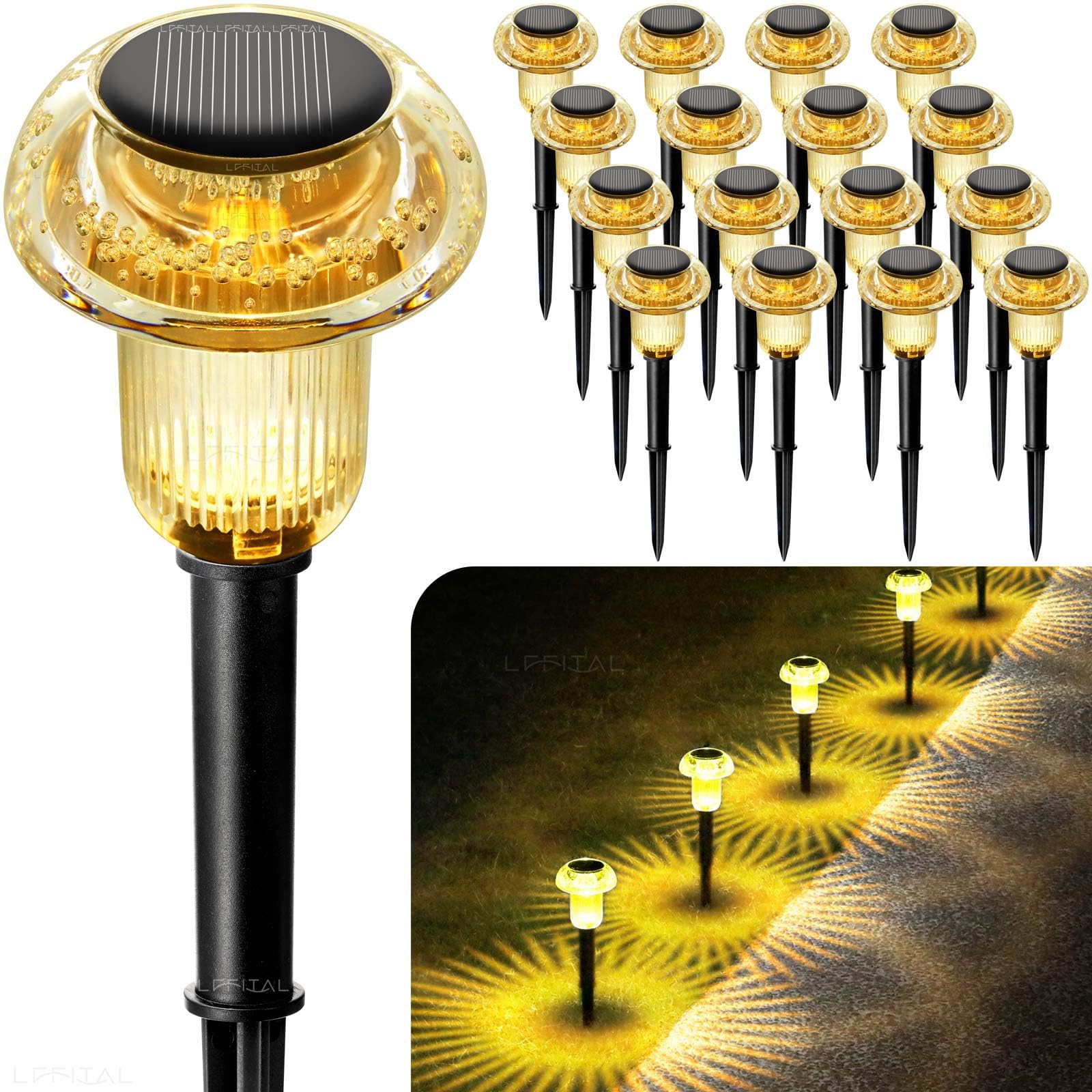 Lffital Solar Pathway Lights Outdoor 16 Pack Solar Mushroom Lights Outdoor Outside Led Lighting Stake Waterproof For Path  Lawn  Garden Driveway  Landscape Backyard Courtyard(Warm White)