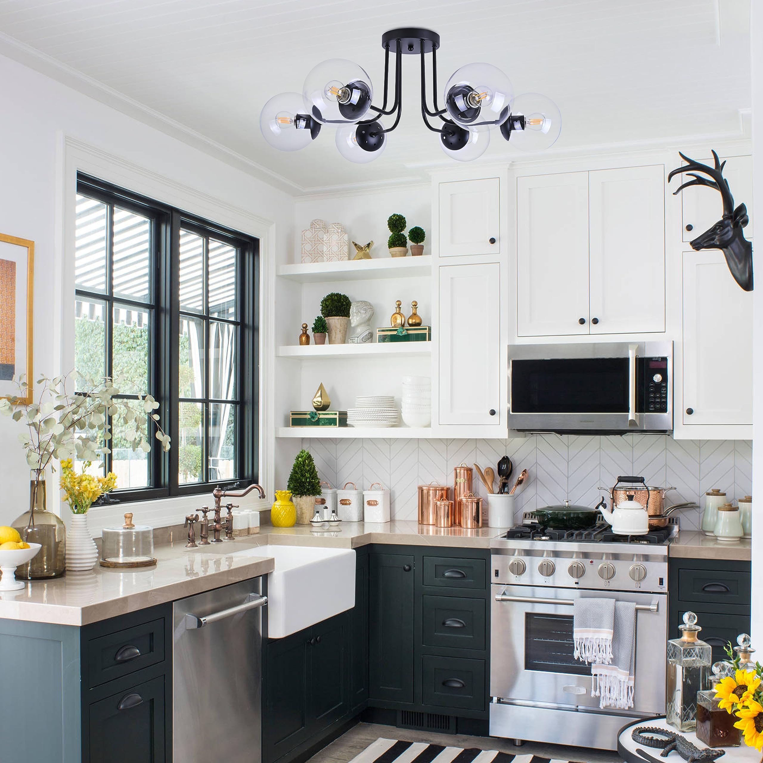 Koko&Yukina 6-Light Modern Semi Flush Mount Ceiling Light Fixture Mid Century Ceiling Light Globe Ceiling Light With Clear Glass