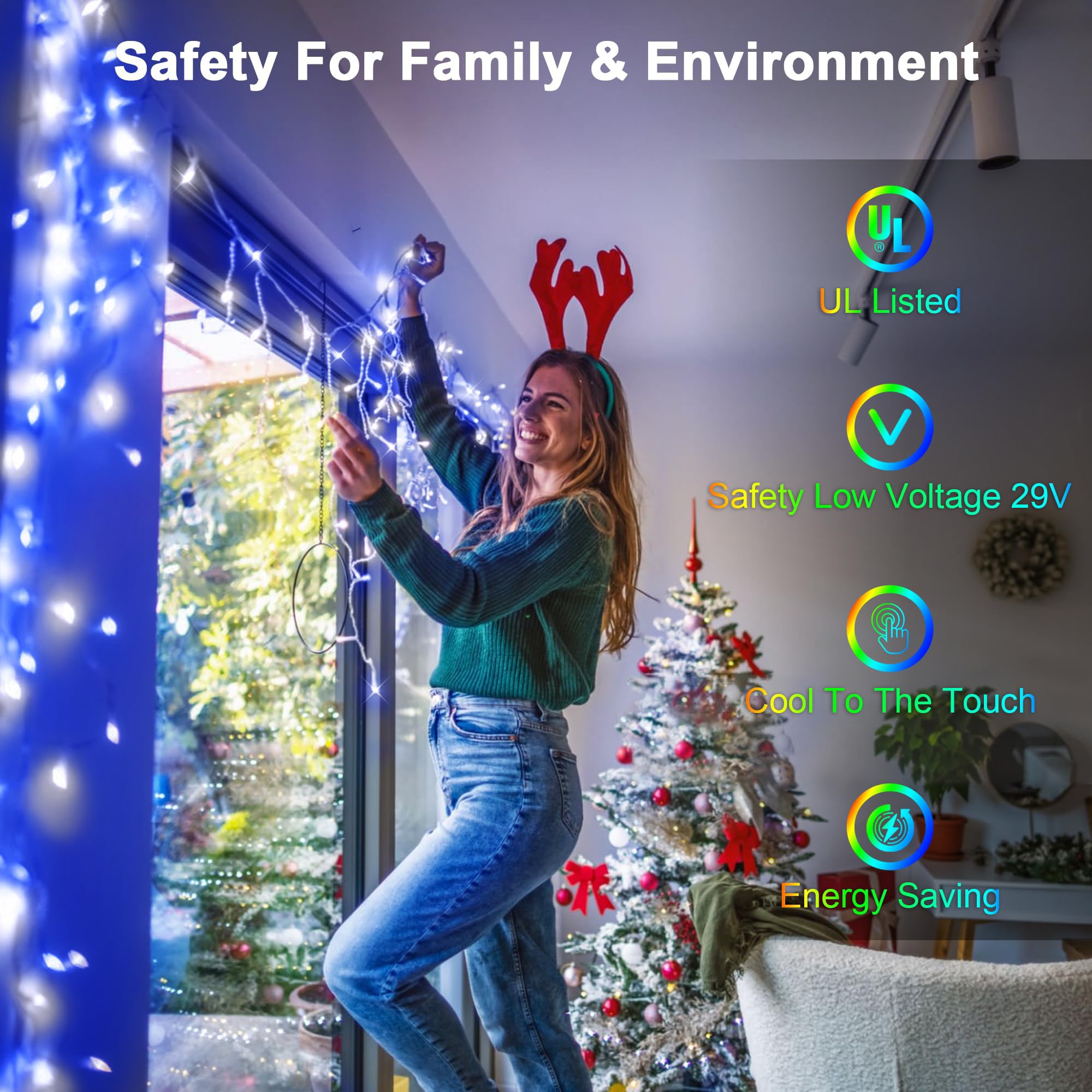 1296 Led Christma Lights With 288 Drops,131Ft Outdoor Hanging Lights With 8 Modes & Timer, Plug In Curtain String Lights Outdoor