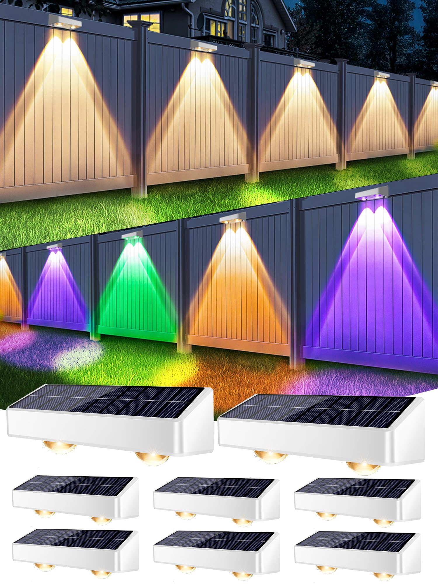 Brizled Solar Fence Lights, 11 Modes & 9 Colors, 100 Lumens, IP65 Waterproof, 8 Pack, RGBCW - White