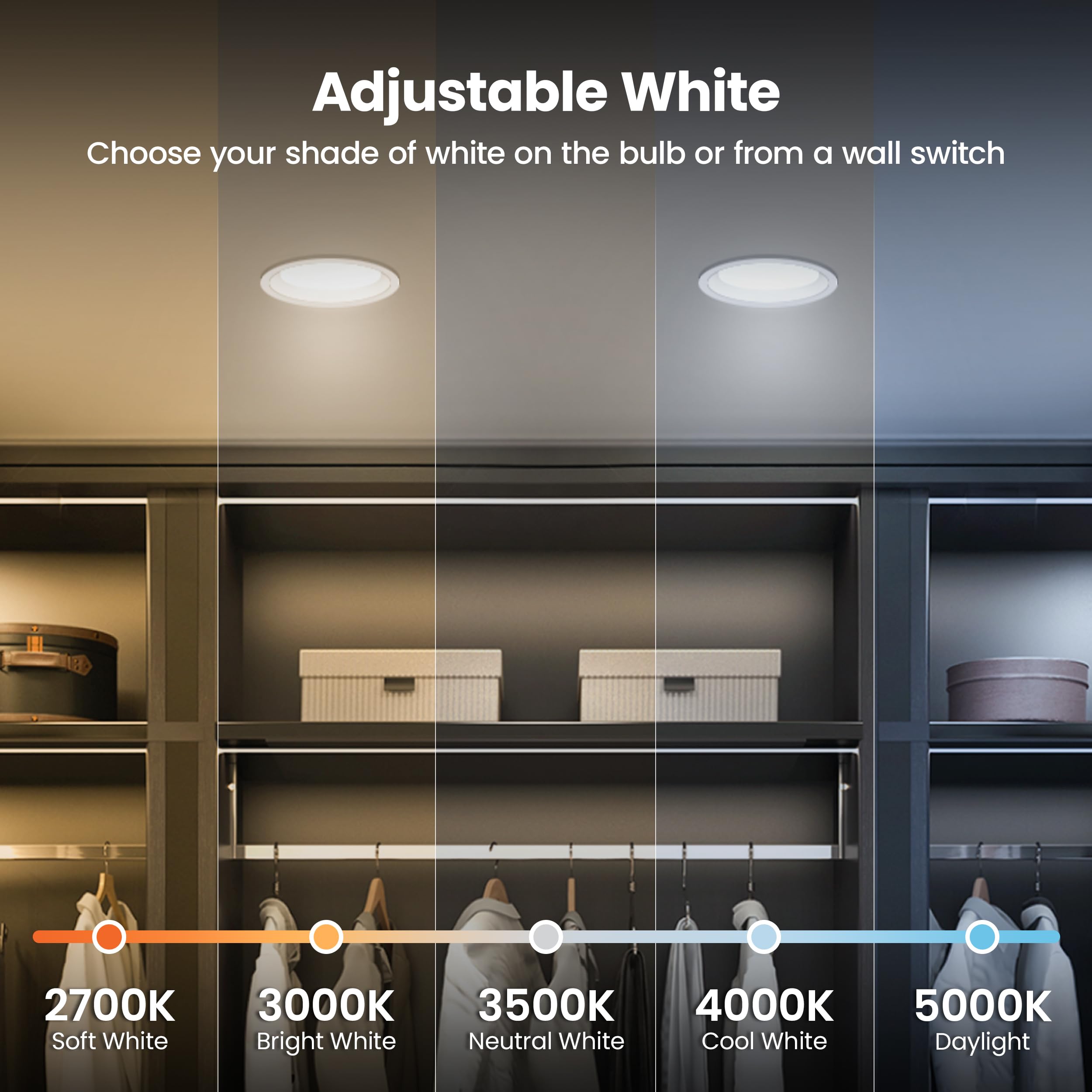 Feit Electric 4'' Recessed Led Downlight, 75W Equivalent, Dimmable, Retrofit With E26 Adapter, 5Cct High Output, Light Switch En