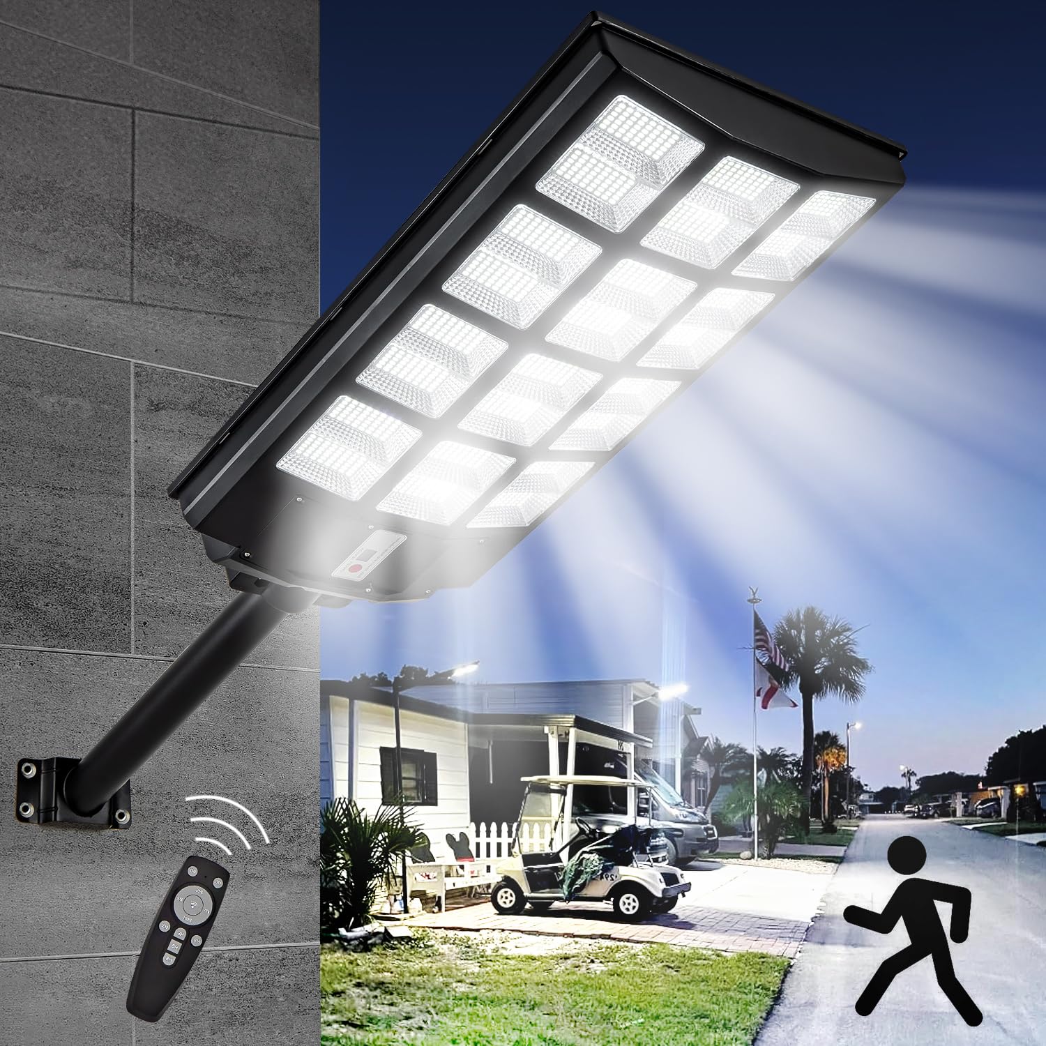 Vikrami 4000W Solar Street Lights, 400000LM, Dusk to Dawn, Motion Sensor, Remote Control, Model VI-158, 1PACK