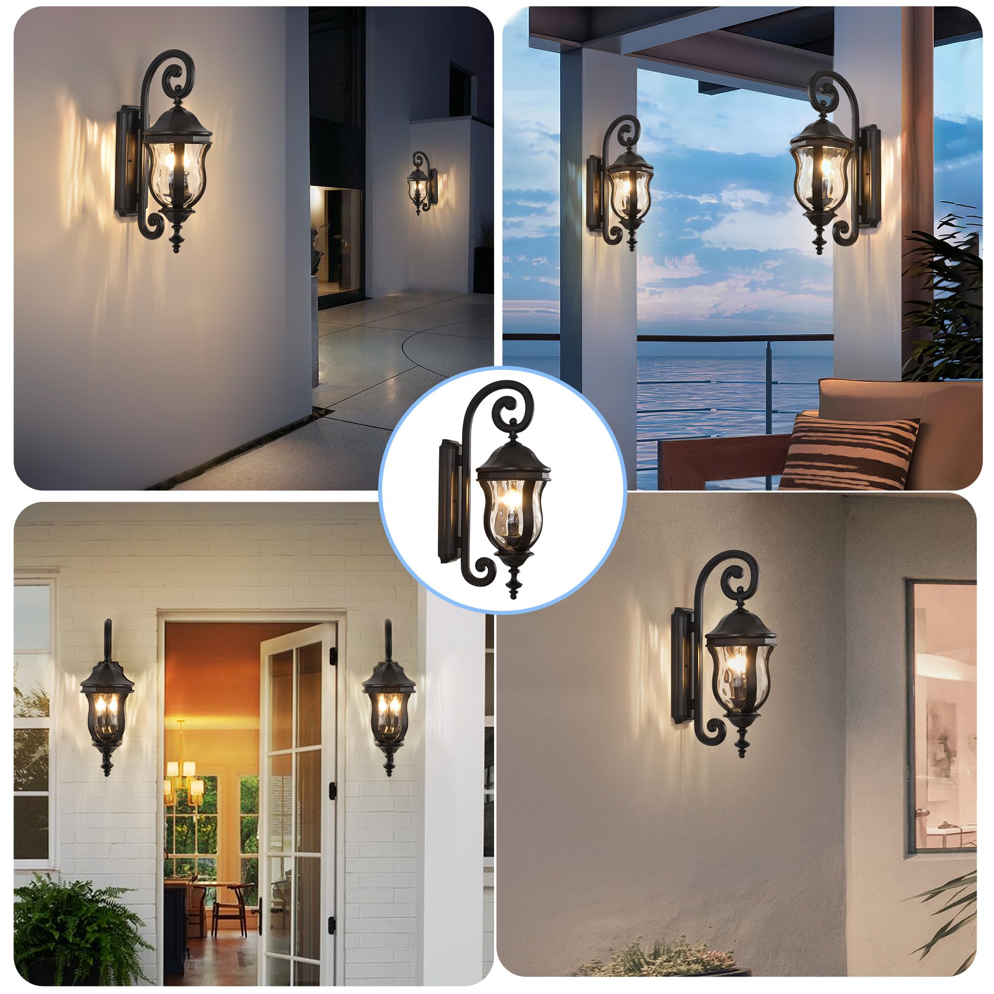 Smeike Outdoor Wall Sconces - Black Aluminum Exterior Lantern, 22.8" H, Waterproof Lighting for Patio & Garage