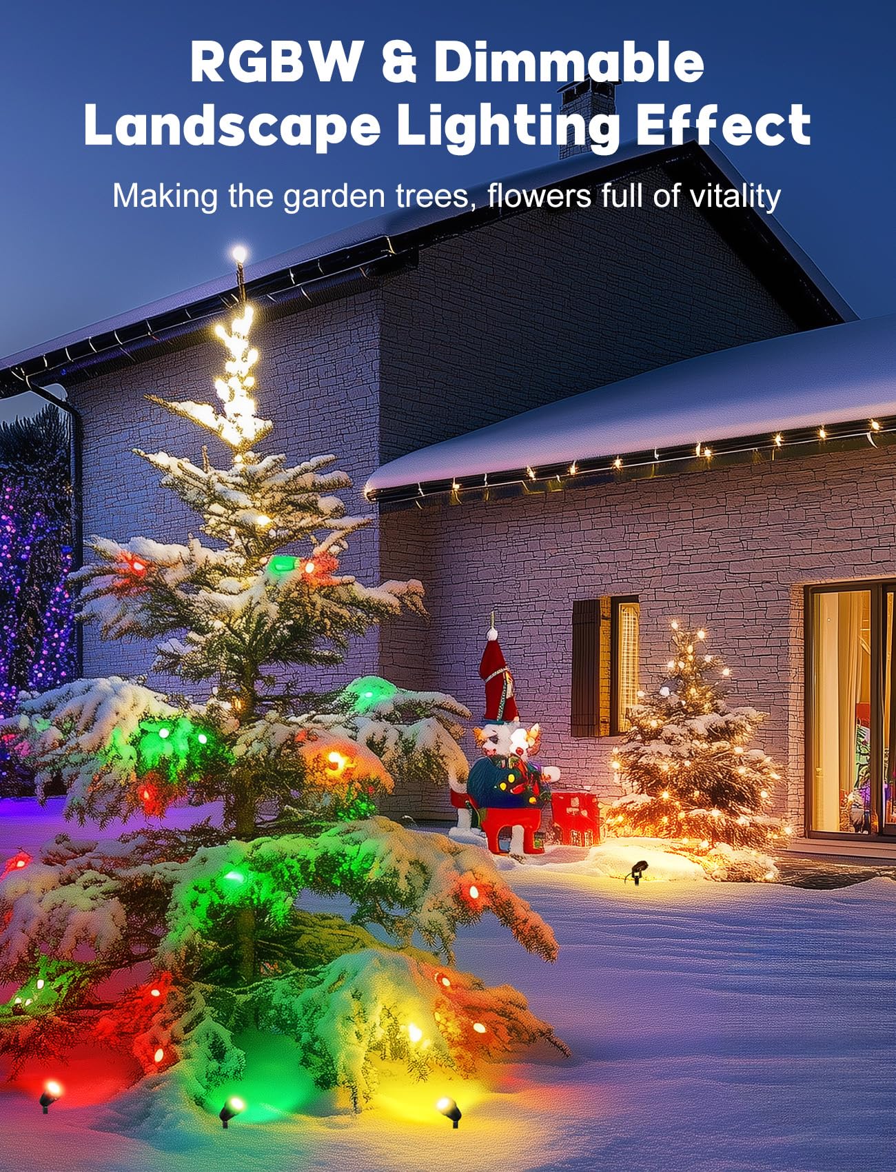 OurLeeme LED Landscape Lighting - 4-in-1 RGBW Spotlights, 36W Transformer, Remote Control, 4 Pack, Acrylonitrile Butadiene Styrene