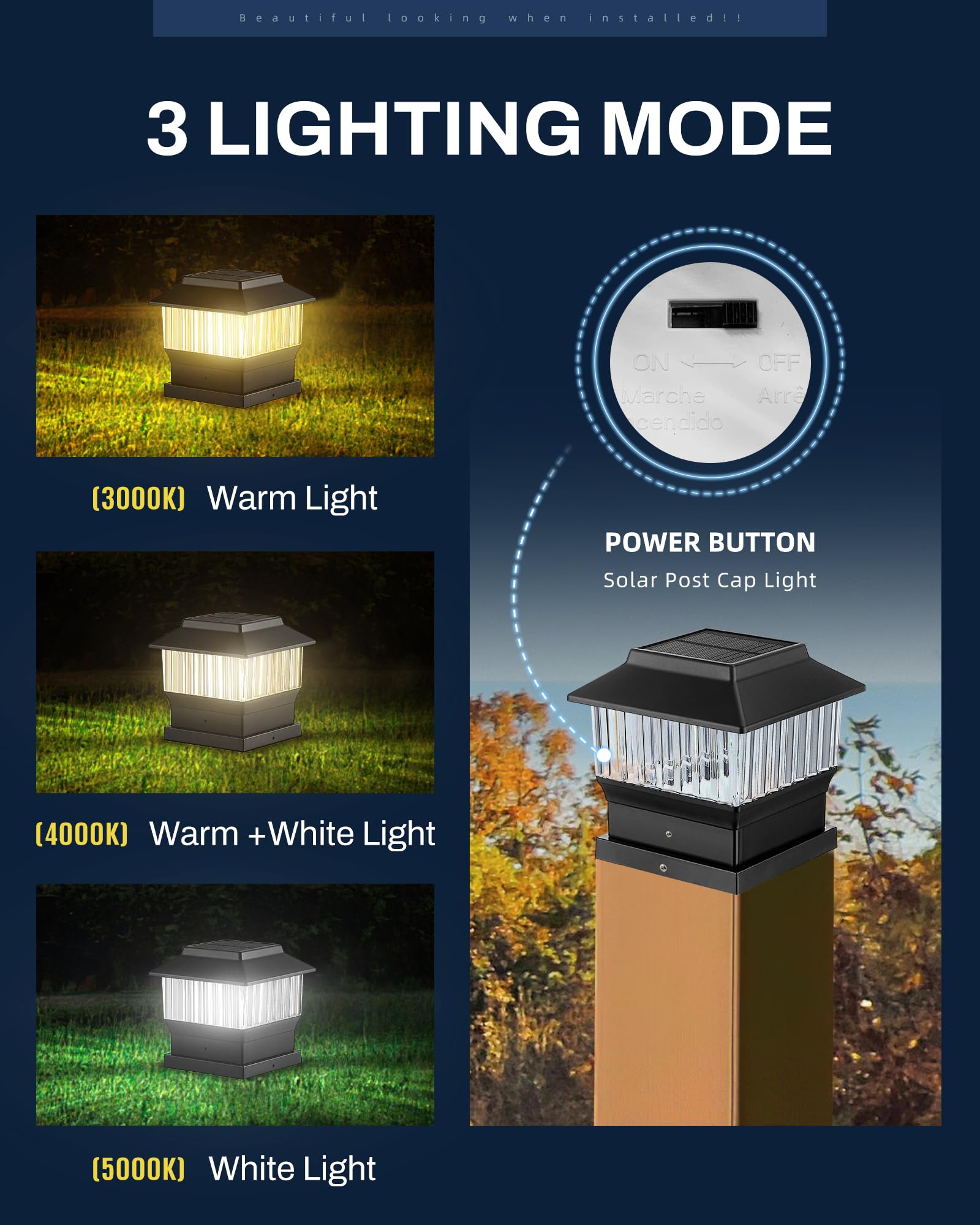 Moon-De-Age 50 Lumen Solar Post Lights, 3 Modes Outdoor Deck Fence Post Cap Lights - 4X4 3.5X3.5 4.5X4.5 Or 5.5X5.5, Led Landsca