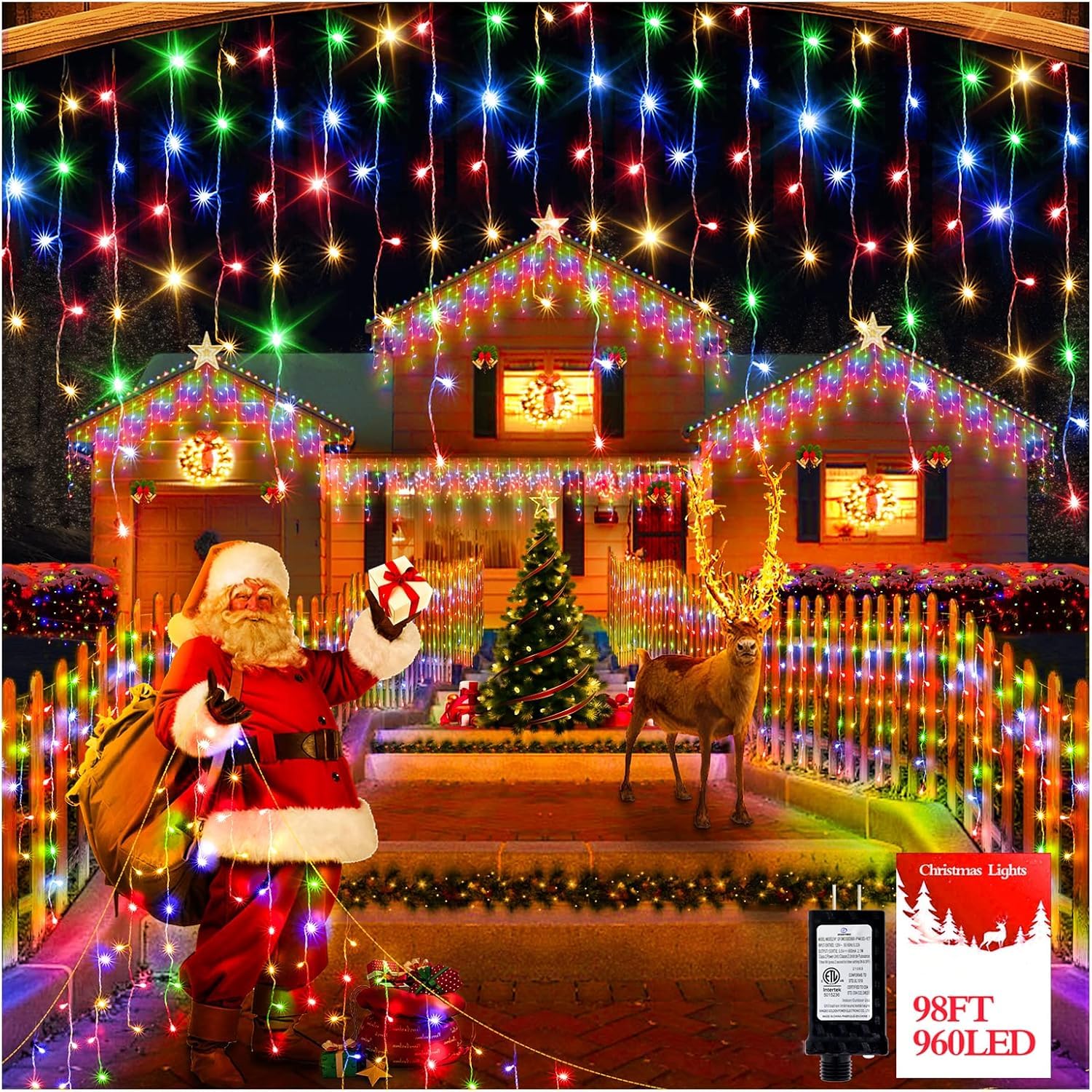 960 LED 98FT Christmas Lights Plug in 8 Modes with Timer Dimmable Christmas Decorations Outdoor Waterproof Indoor Curtain String