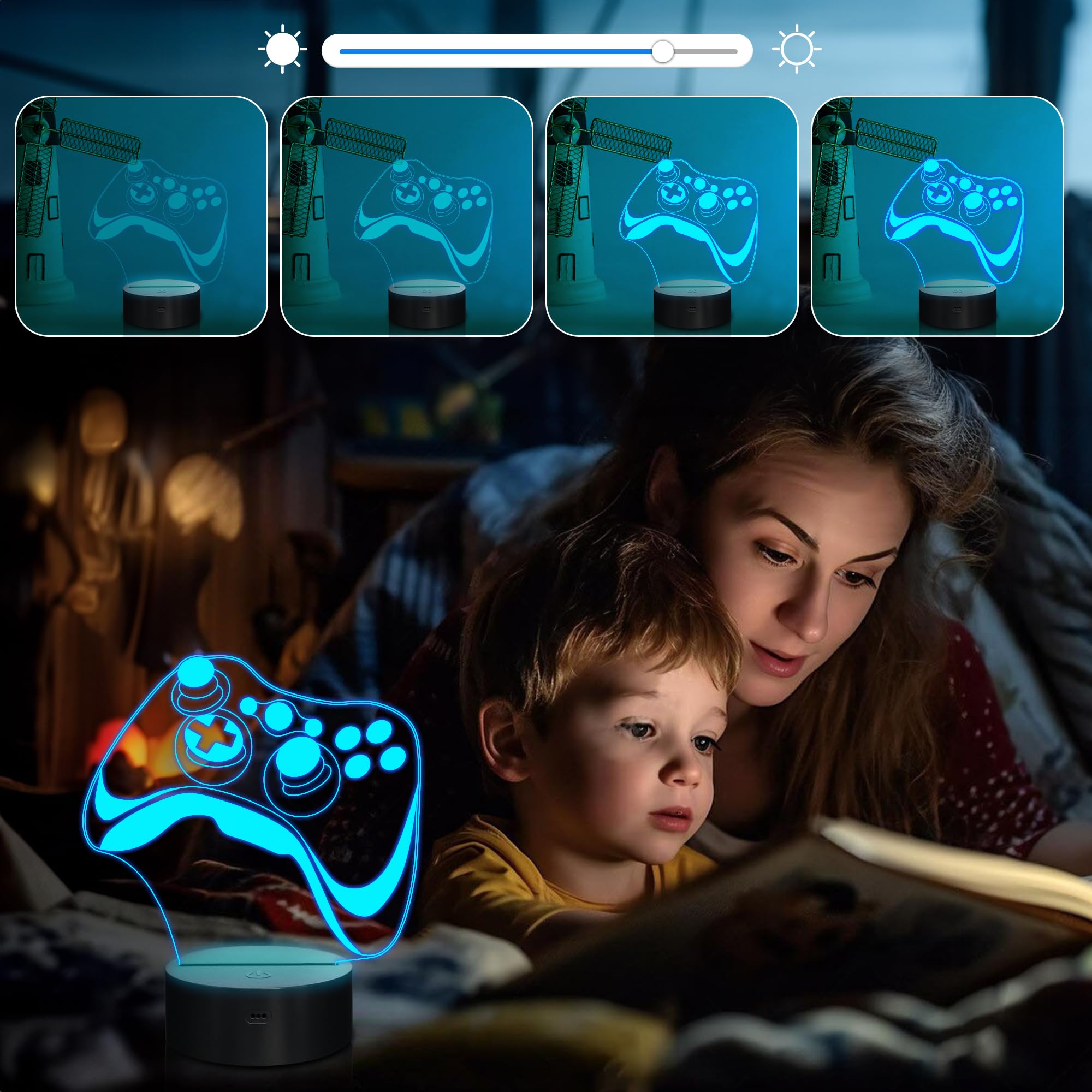 Attivolife Gamepad 3D Lamp, Hologram Illusion Controller Night Light For Kid, 16 Colors Changing & Remote Dimmer Control, Cool Boy Girl Video Gaming Room Accessories As Xmas Birthday Gift For Teen